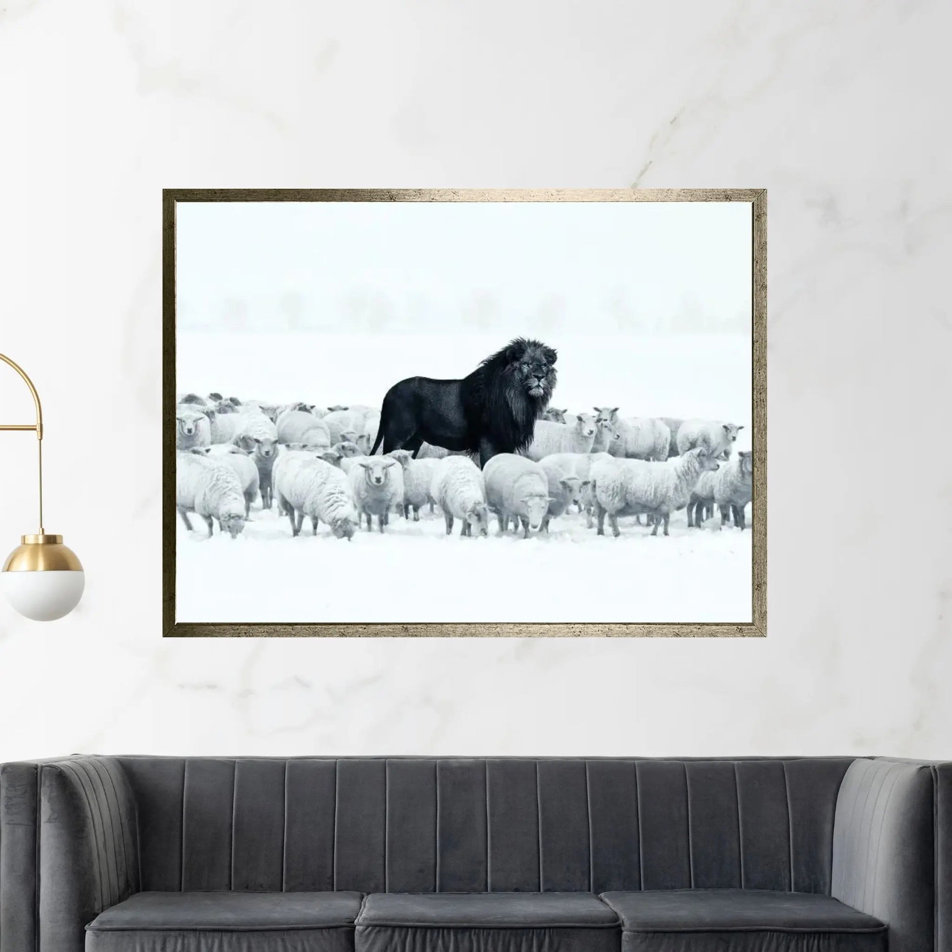 Lion Among Sheep Canvas Wall Art - Y Canvas