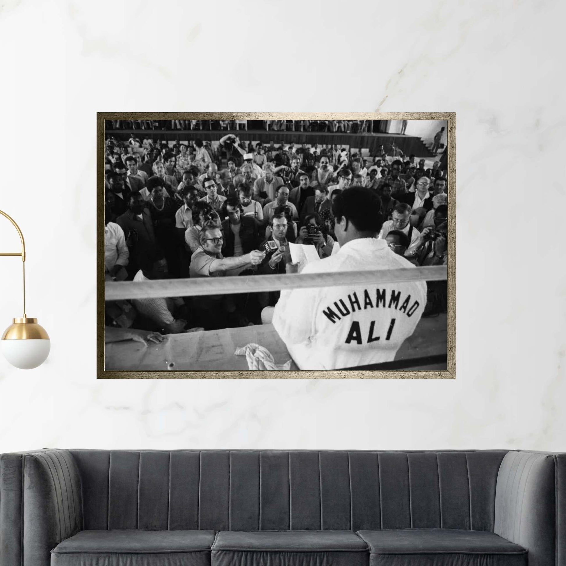 Muhammad Ali Sitting On The Side Of A Ring Talking To The Press Canvas Wall Art - Y Canvas