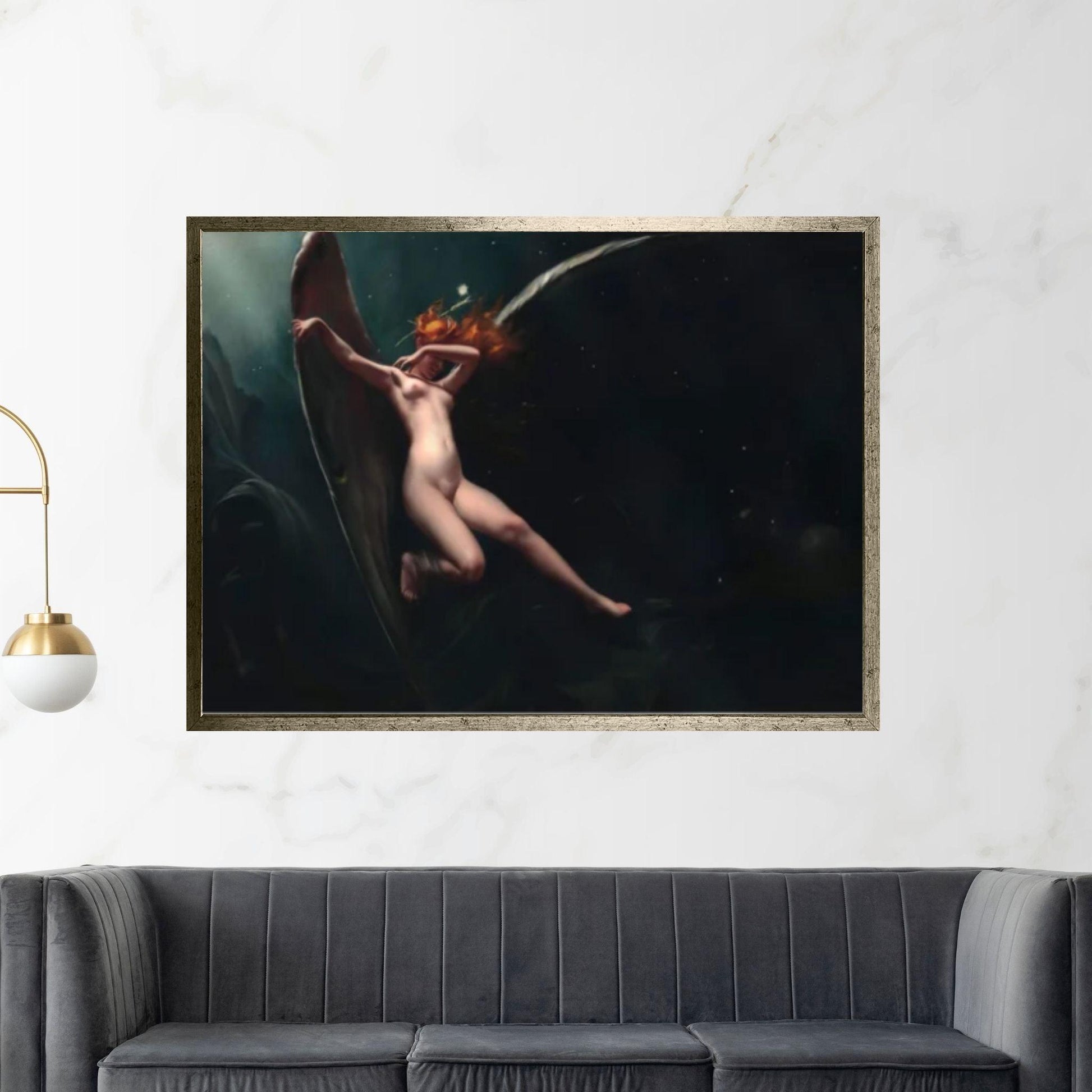 Large A Fairy Under Starry Skies -/ Floating Frame Option, Luis Ricardo Falero Print on Canvas Wall Art - Y Canvas