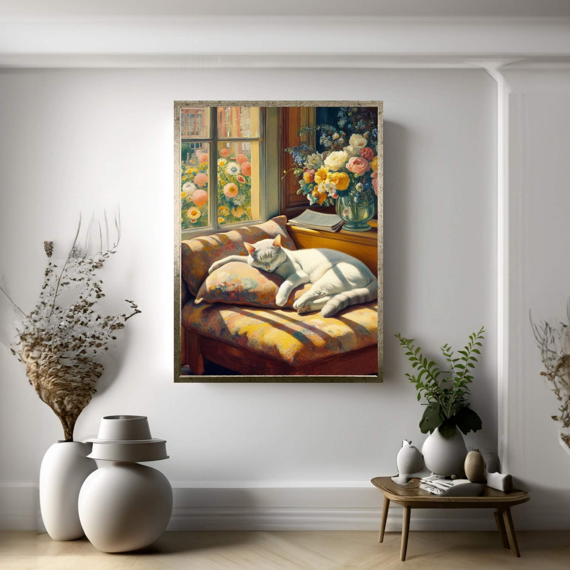 Le Chat Blanc The White Cat Abstract Reproduction Canvas Wall Art - Y Canvas