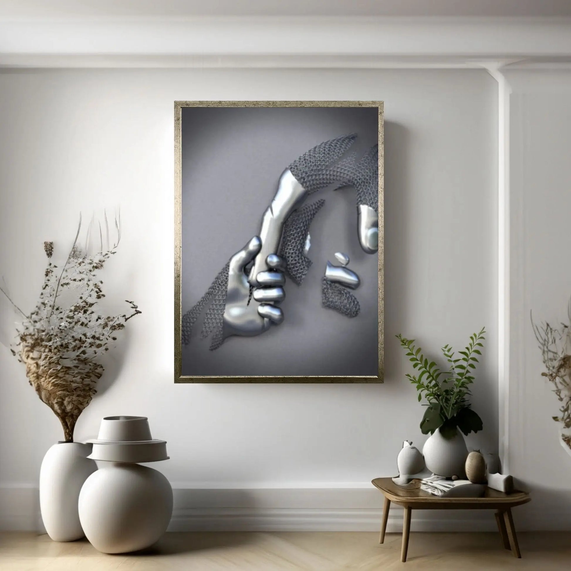 Large 3D Effect Metalic Silver Effect Hand Love Metallic Canvas - Y Canvas