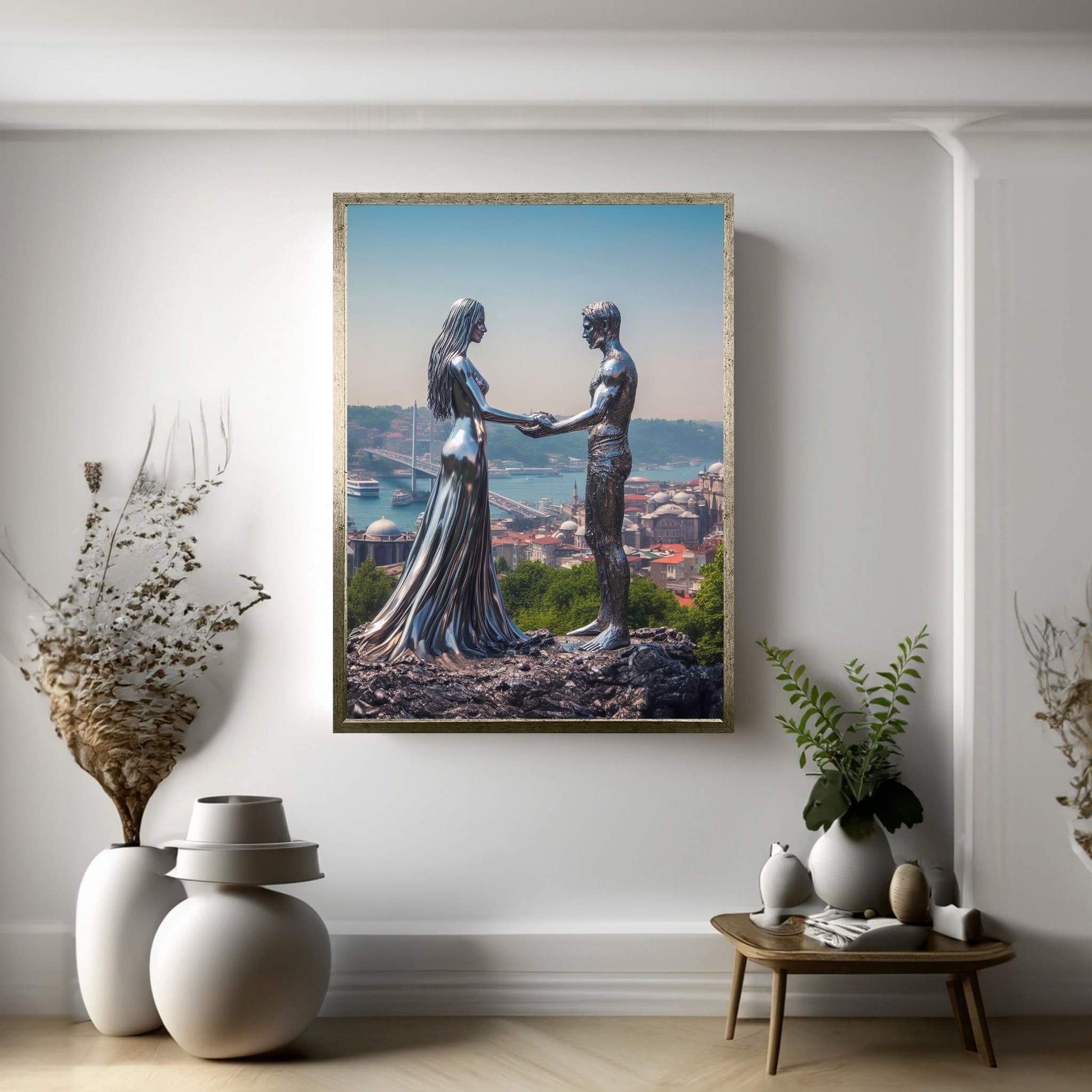 İstanbul Metalic Love Couple Canvas Wall Art - Y Canvas