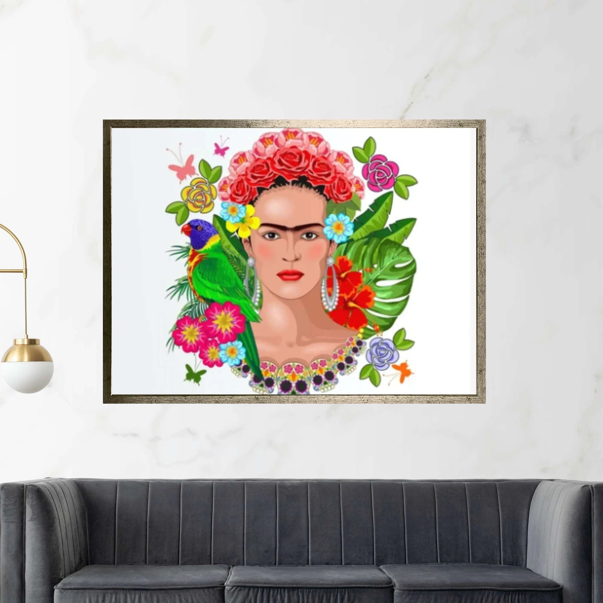 Frida Kahlo Art Canvas Wall Art -Poster/Printed Picture Wall Art Holding a Cup of Tea & Cigarette Decoration - Y Canvas