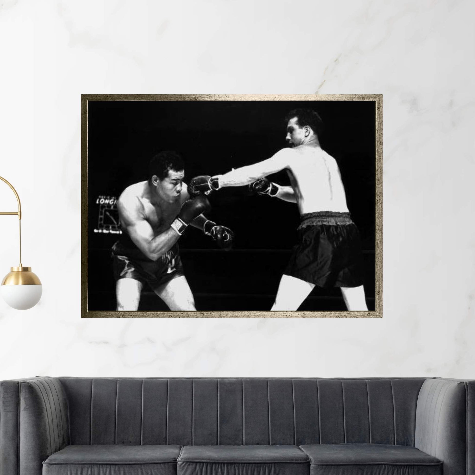 American boxer Joe Louis fighting with Billy Conn 1946 Canvas Wall Art - Y Canvas