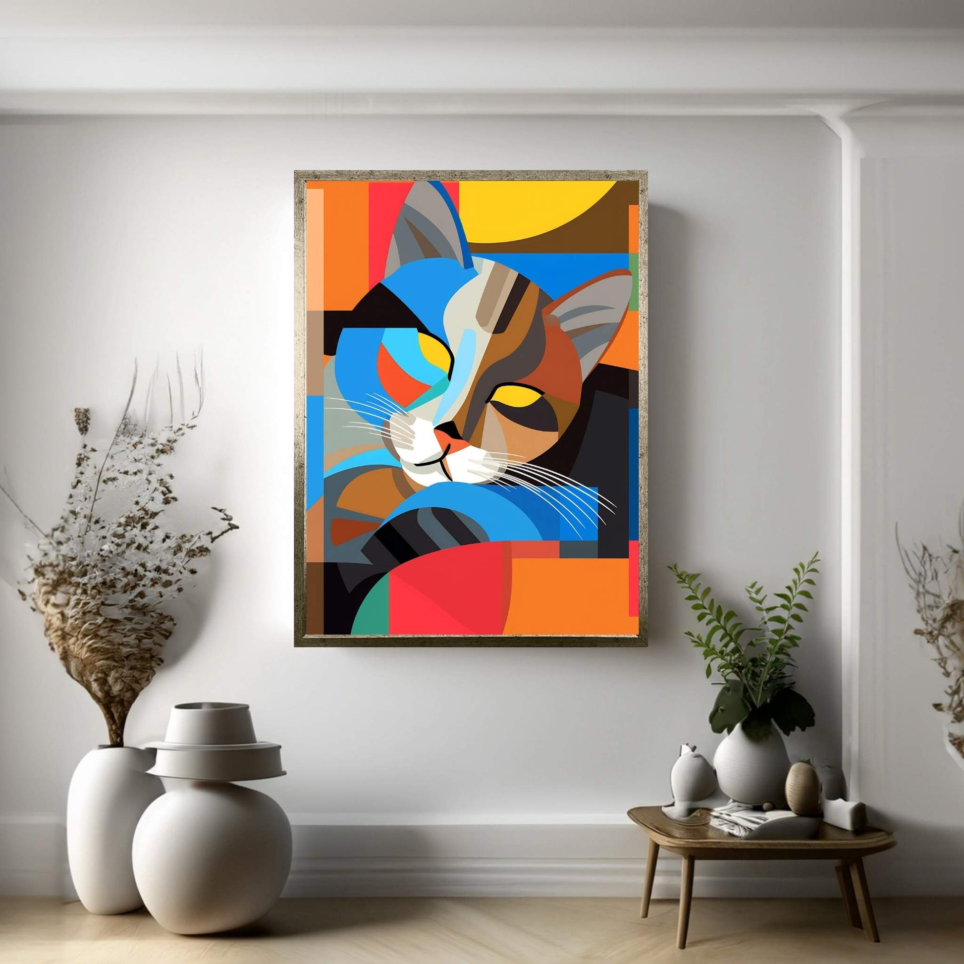 Picasso Style Colorful Cat Canvas Wall Art - Y Canvas