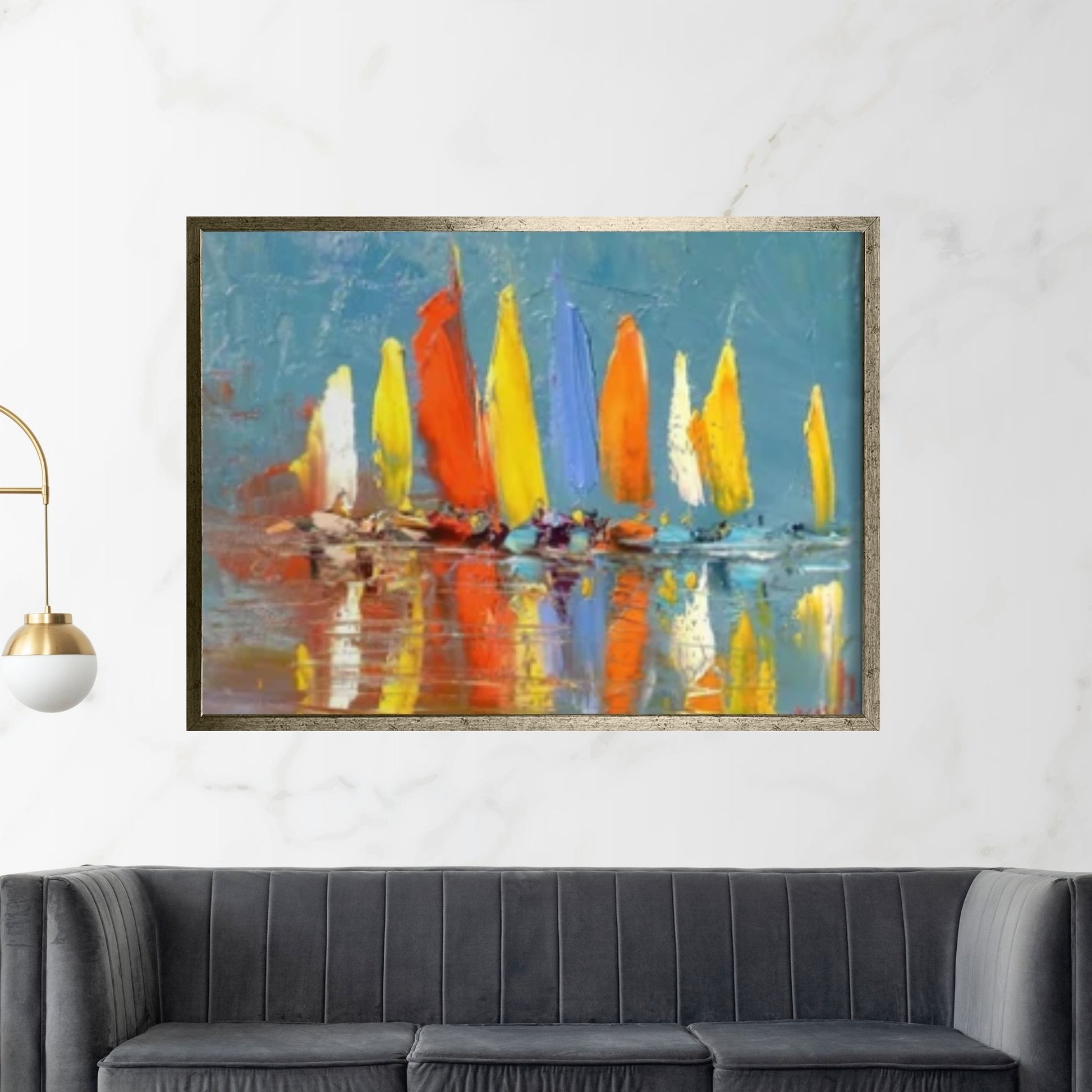 Large Sailboat Party Print Painting On Canvas Colorful Living Room Wall Art, sailboat painting - Y Canvas