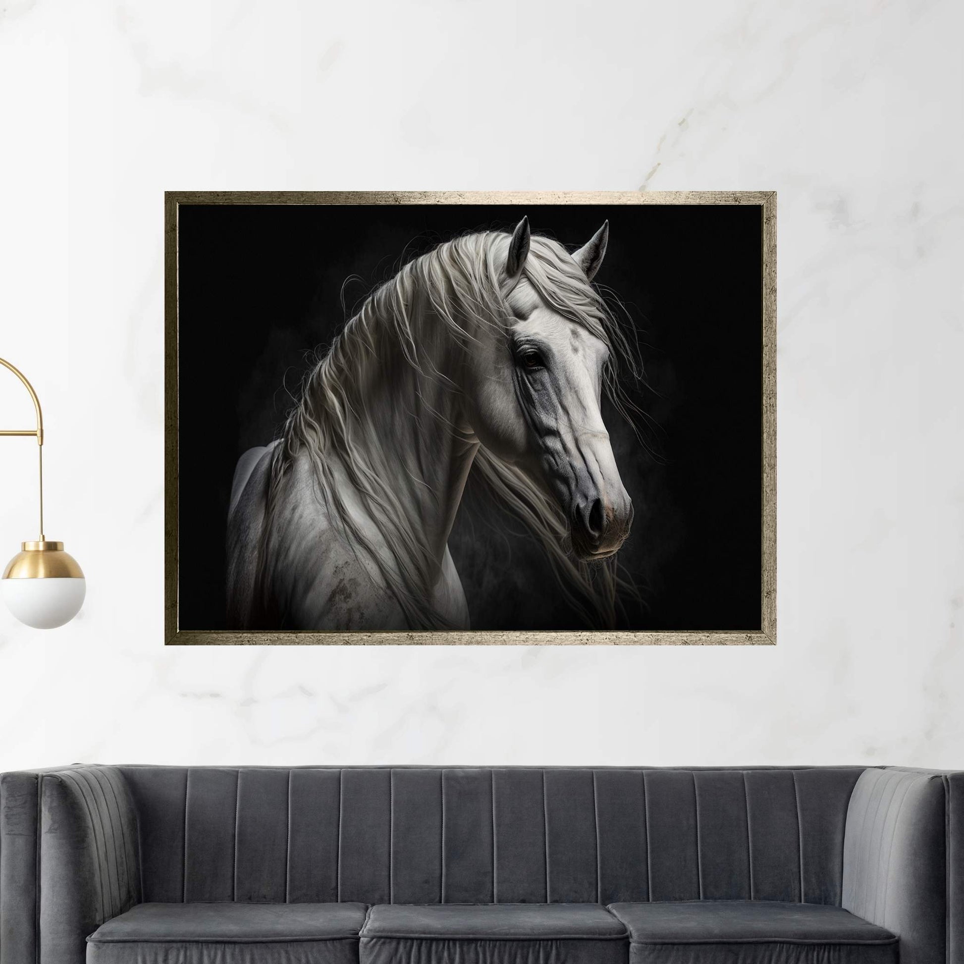 Beautiful White Horse Canvas Wall Art , Animal Wall Art - Y Canvas
