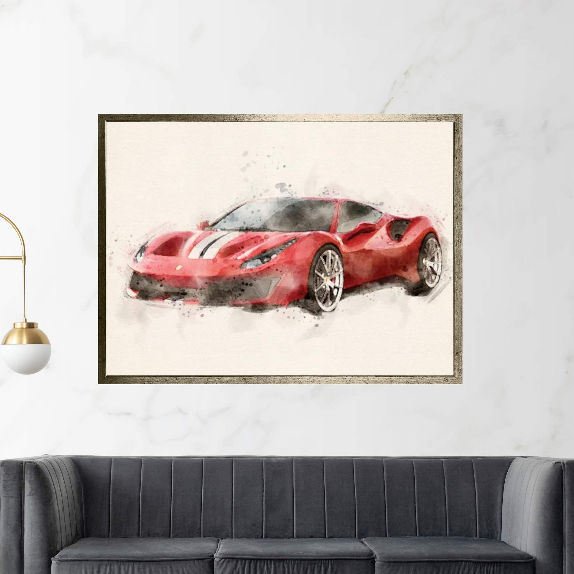 Ferrari 488 In Watercolor Canvas Wall Art - Y Canvas