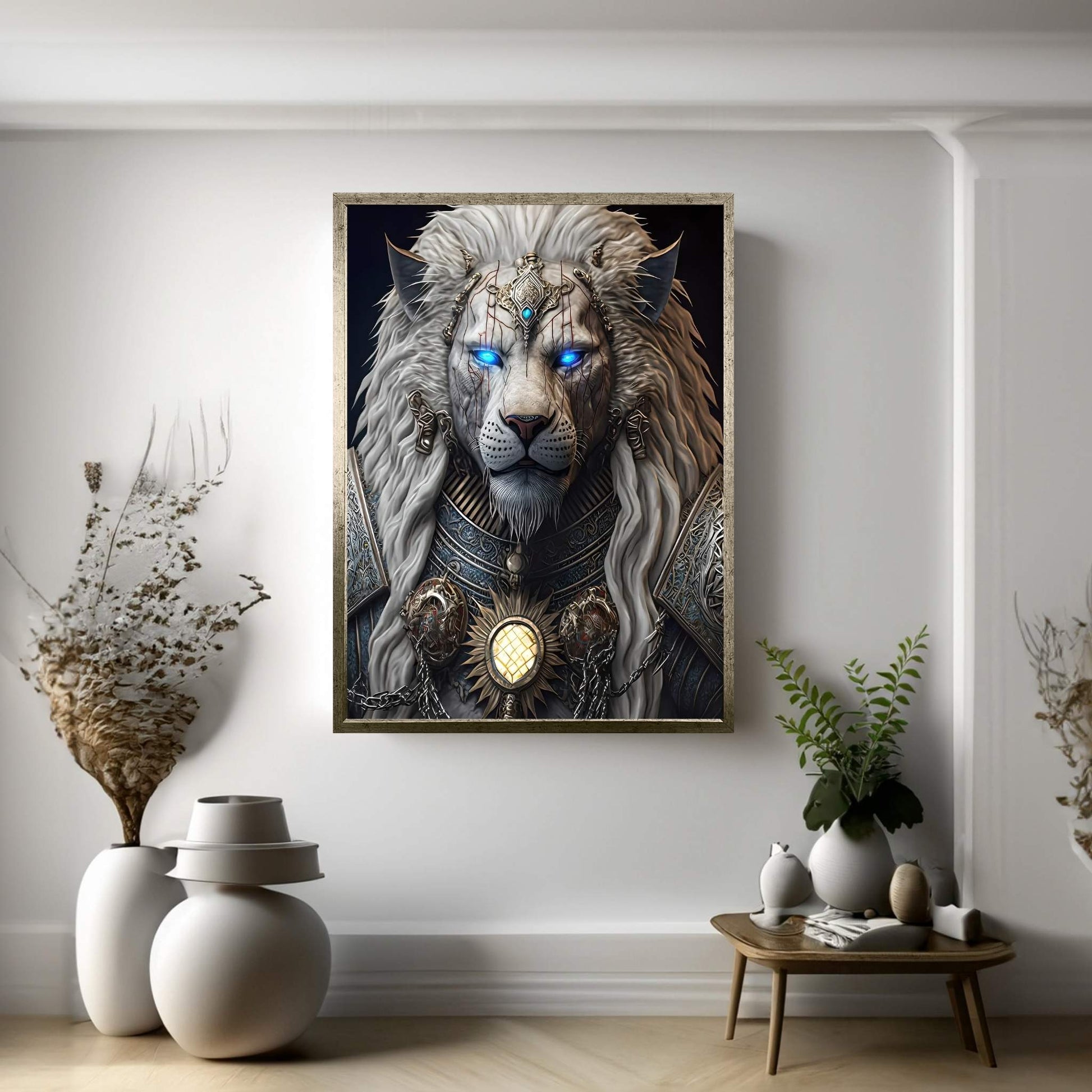 King Gold Lion Wall Art, Lion Canvas Art, Animal Wall Art - Y Canvas