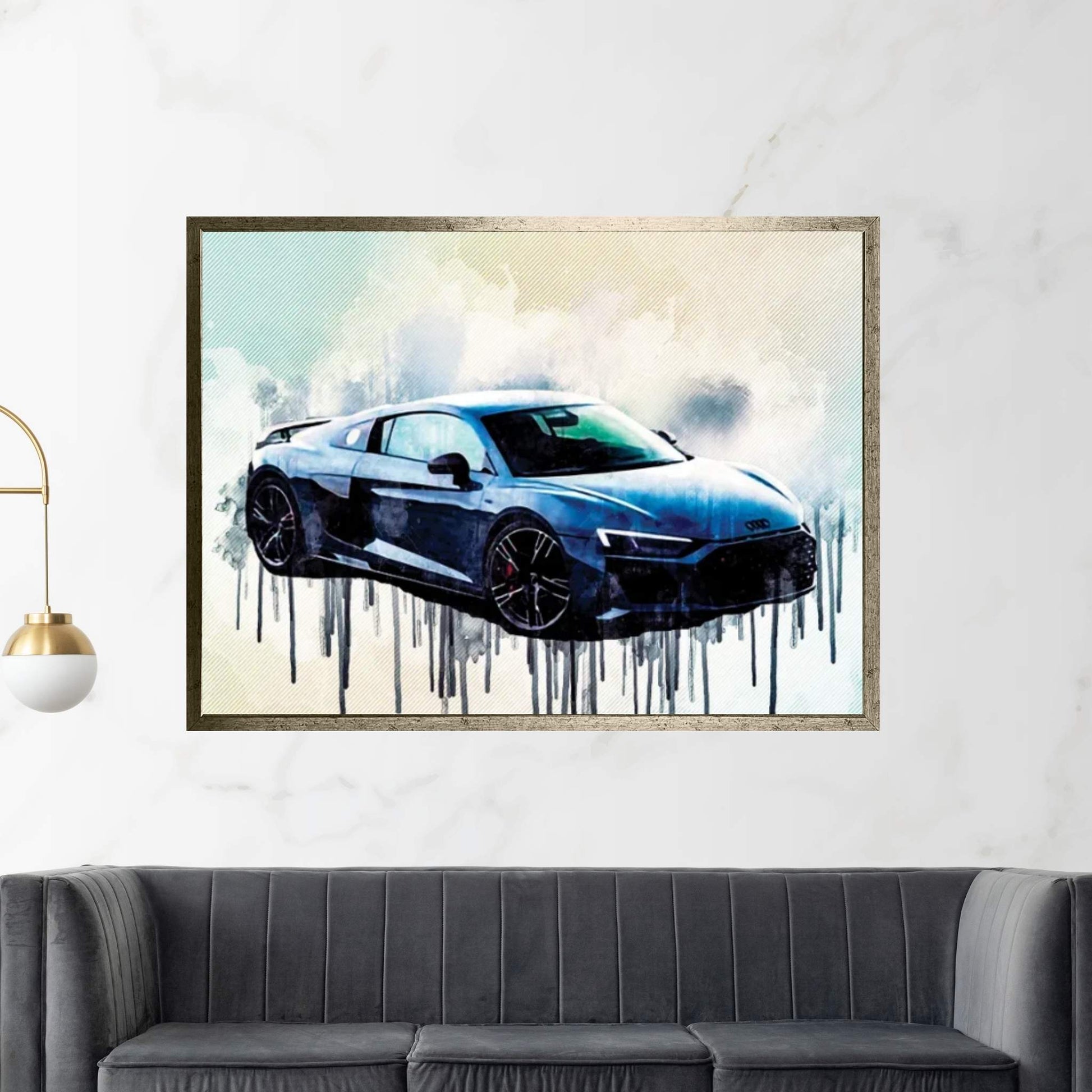 Audi R8 2019 Gray Sports New Gray Tuning R8 Racing Car Canvas Wall Art - Y Canvas