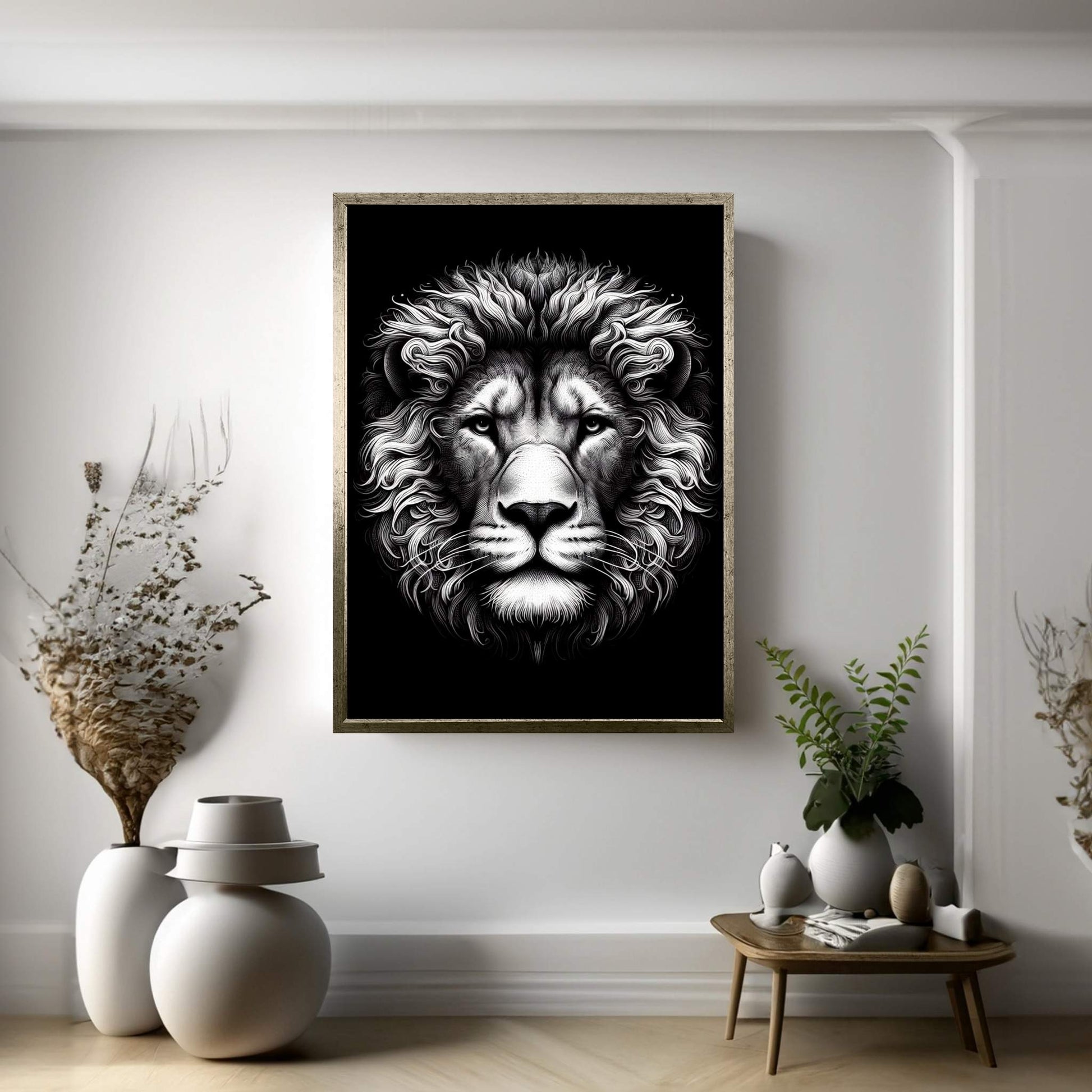 Lion White Black Canvas Wall Art - Y Canvas