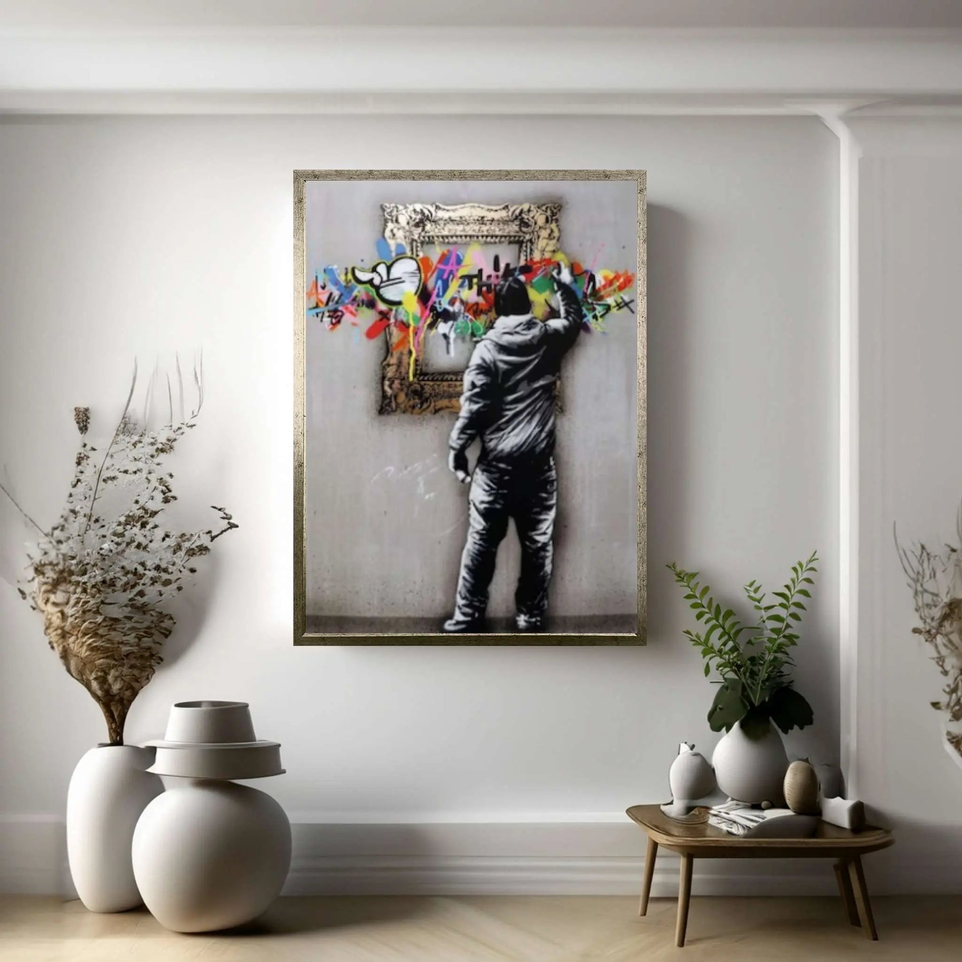 Banksy Graffiti Canvas, Banksy Graffiti Wall Art, Banksy Frame Graffiti Canvas, Banksy Famous Mural, Street Wall Art - Y Canvas