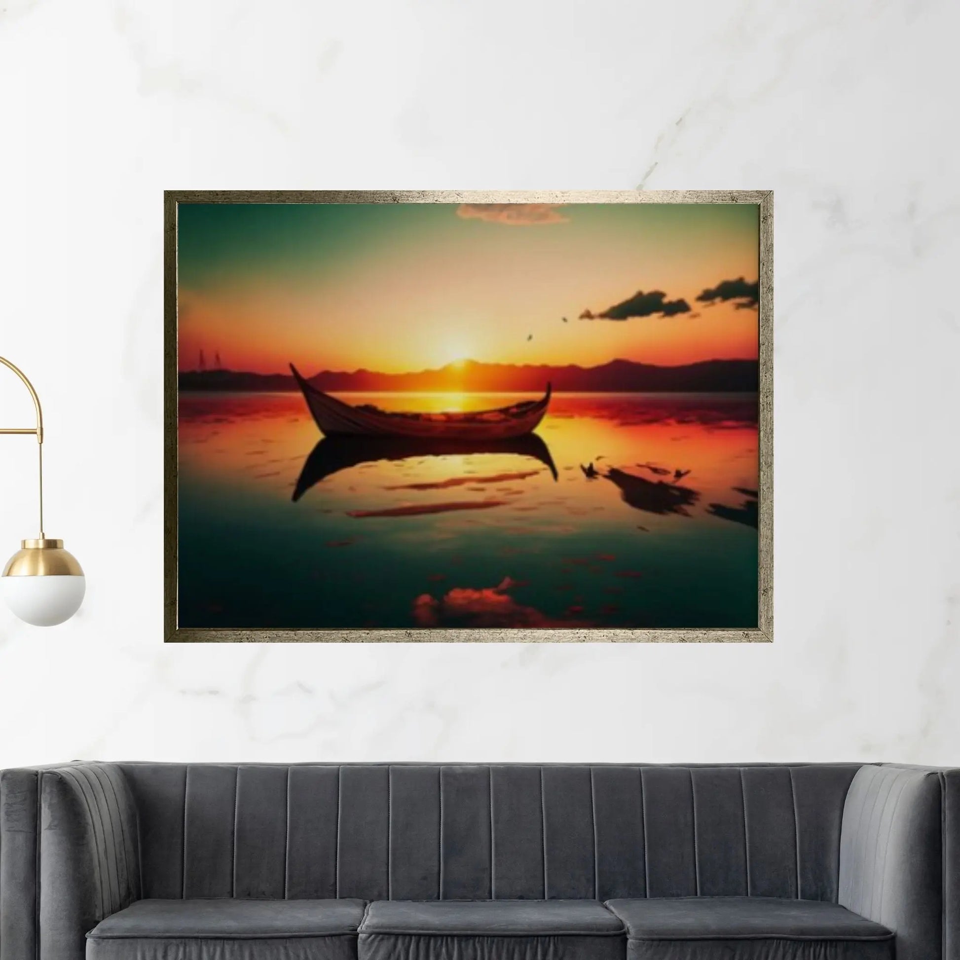Sunset and Boat Canvas Wall Art, Home Decor Landscape Art Print - Y Canvas