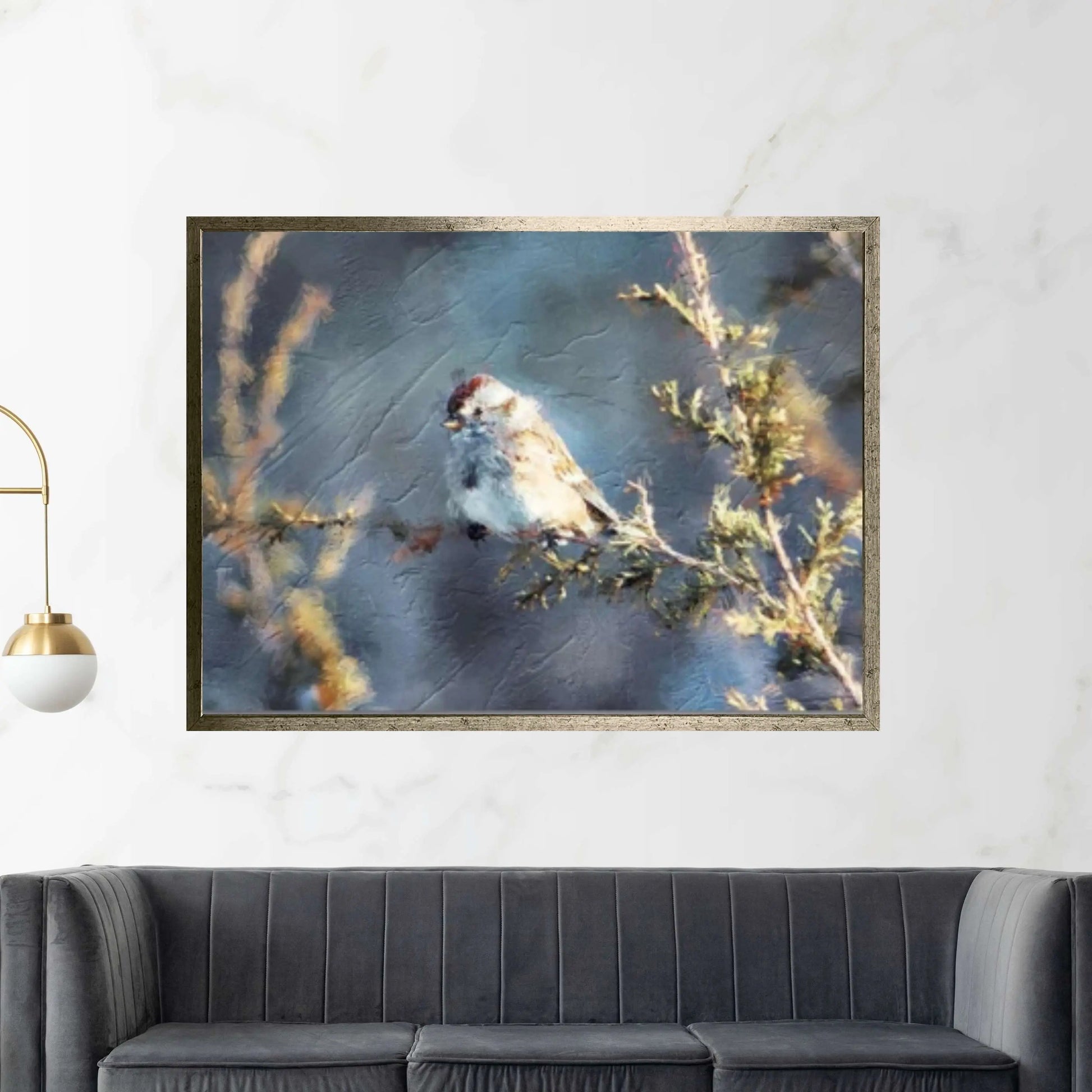 Sparrow Bird in the Flowers Print on Canvas - Y Canvas