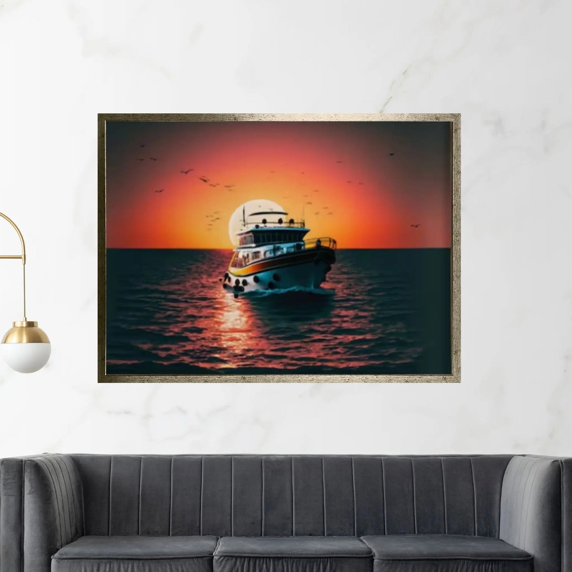 Sunset and Boat Canvas Wall Art, Home Decor Landscape Art Print - Y Canvas