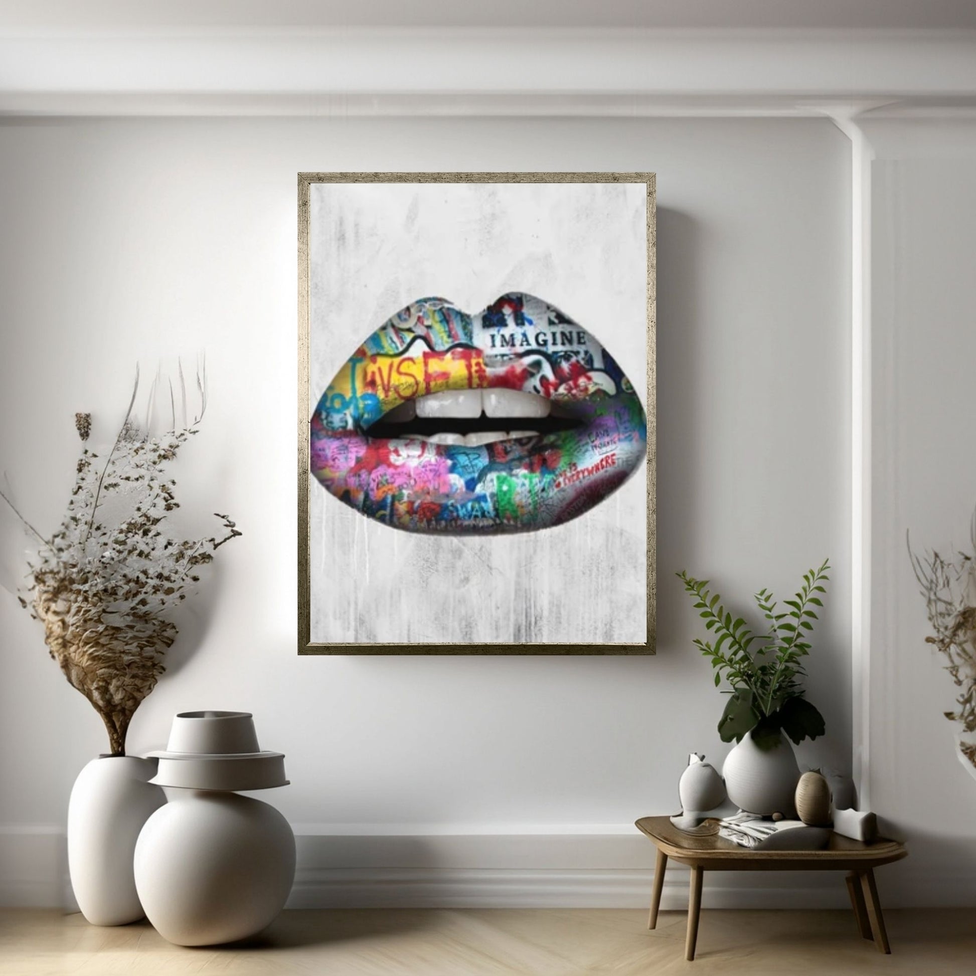 Banksy Poster, Sexy Lip Art Canvas Decor, Print Poster Graffiti Wall Art - Y Canvas