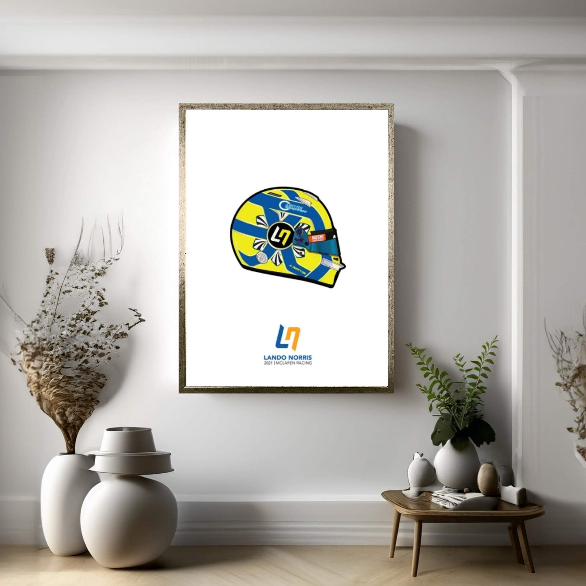 Lando Norris Helmet 2021 (White) Canvas Wall Art - Y Canvas
