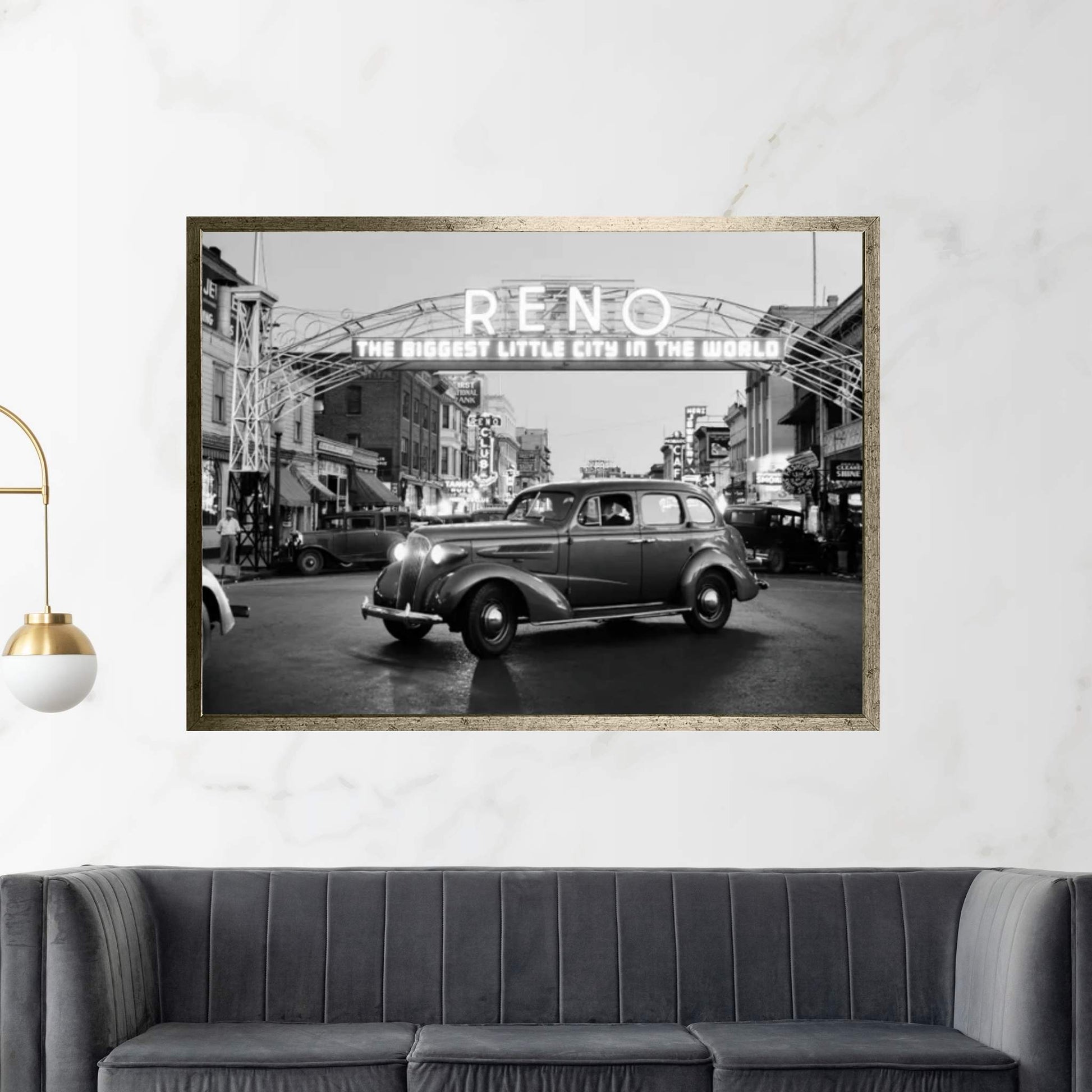1930s Night Of Arch Over Main Street Reno Nevada Neon Sign The Biggest Little City In The World Canvas Wall Art - Y Canvas
