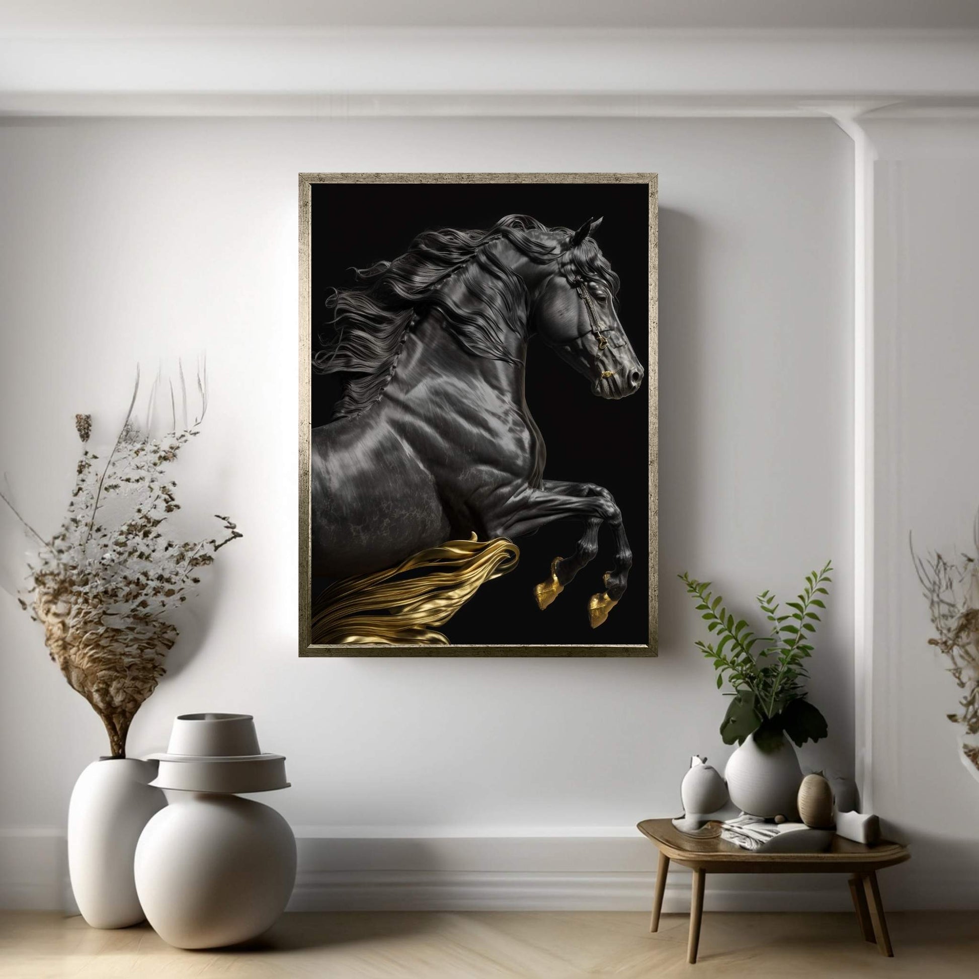 Beautiful Black Horse Canvas Wall Art , Animal Wall Art - Y Canvas