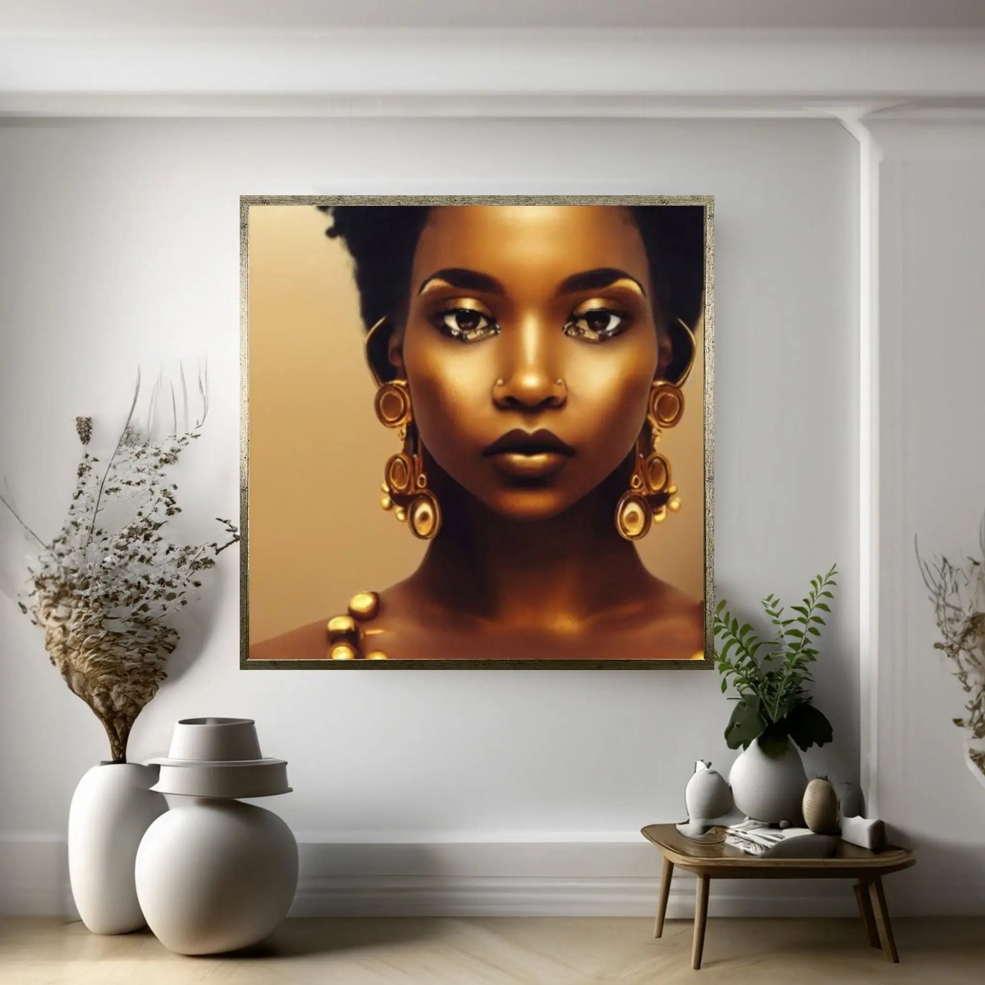 African Afro Canvas, African Woman Canvas, Gold Lip Art, Abstract Art Canvas, Ethnic Artwork, Black Woman Printed, African Gold Lip Printed - Y Canvas