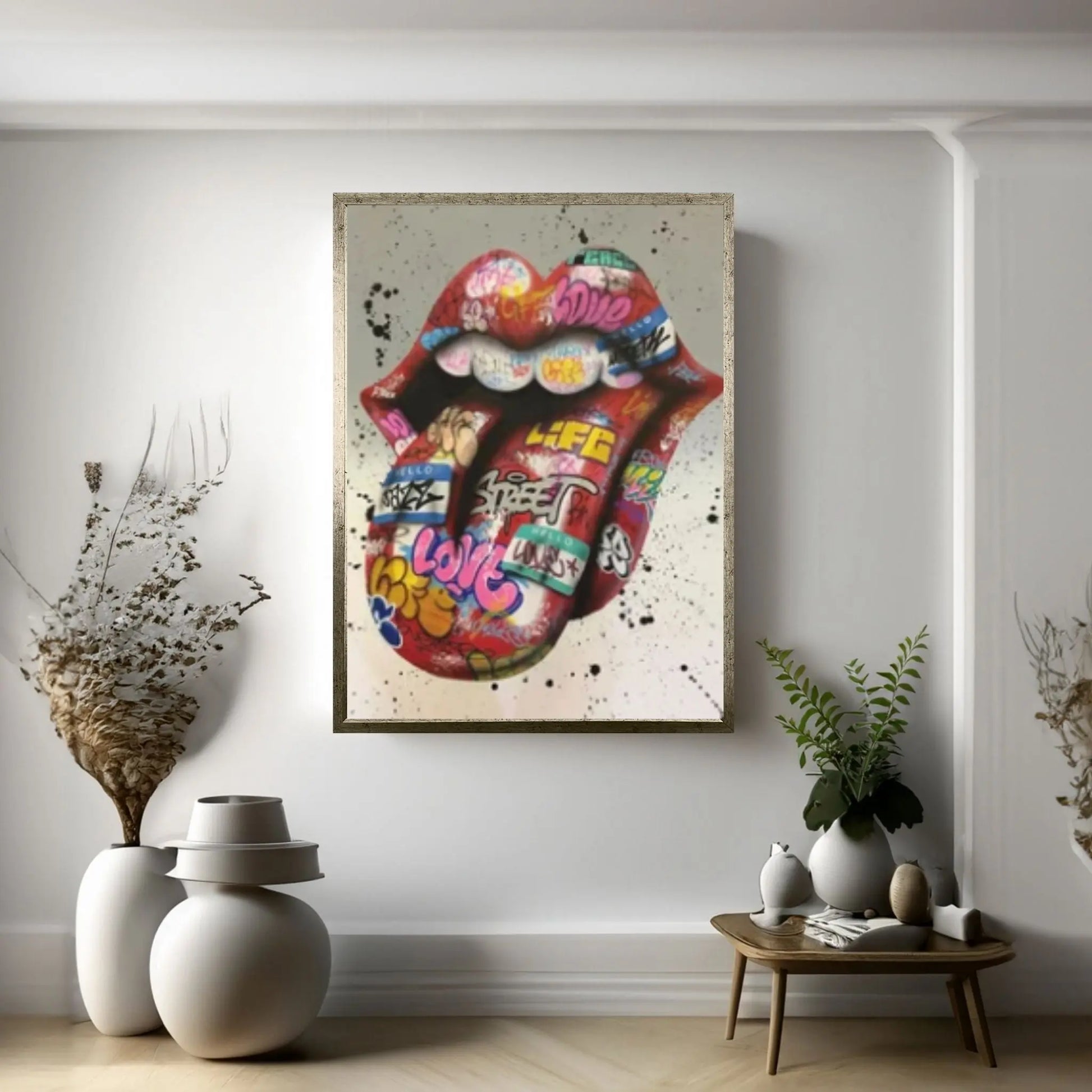 Banksy Poster, Sexy Lip Art Canvas Decor, Colourful Wall Art Decor, Print Poster Graffiti Wall Art - Y Canvas