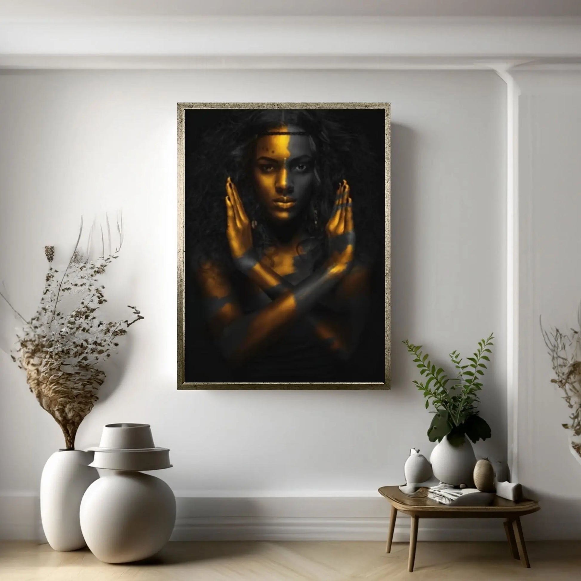 Black and Gold African Nude Woman Indian Oil Painting on Canvas Posters and Prints Scandinavian Wall Art - Y Canvas