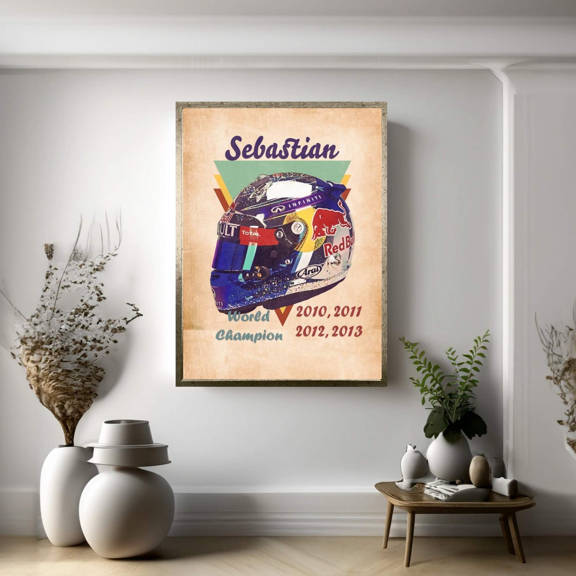 Sebastian Vettel's Helmet Retro Canvas Wall Art - Y Canvas