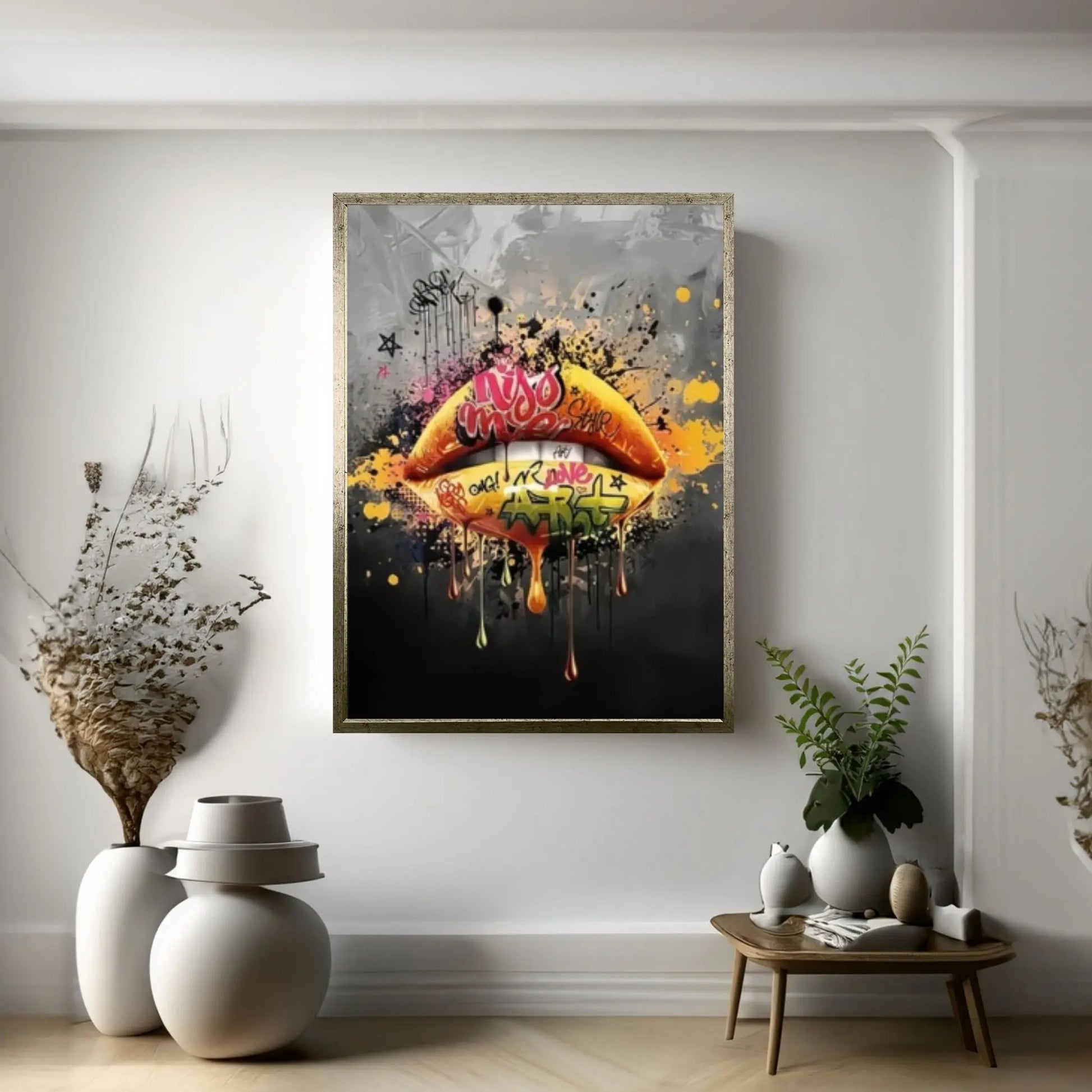 Sexy Lips Graffiti Canvas Art Wall Canvas Decor, Gold Wall Art - Y Canvas