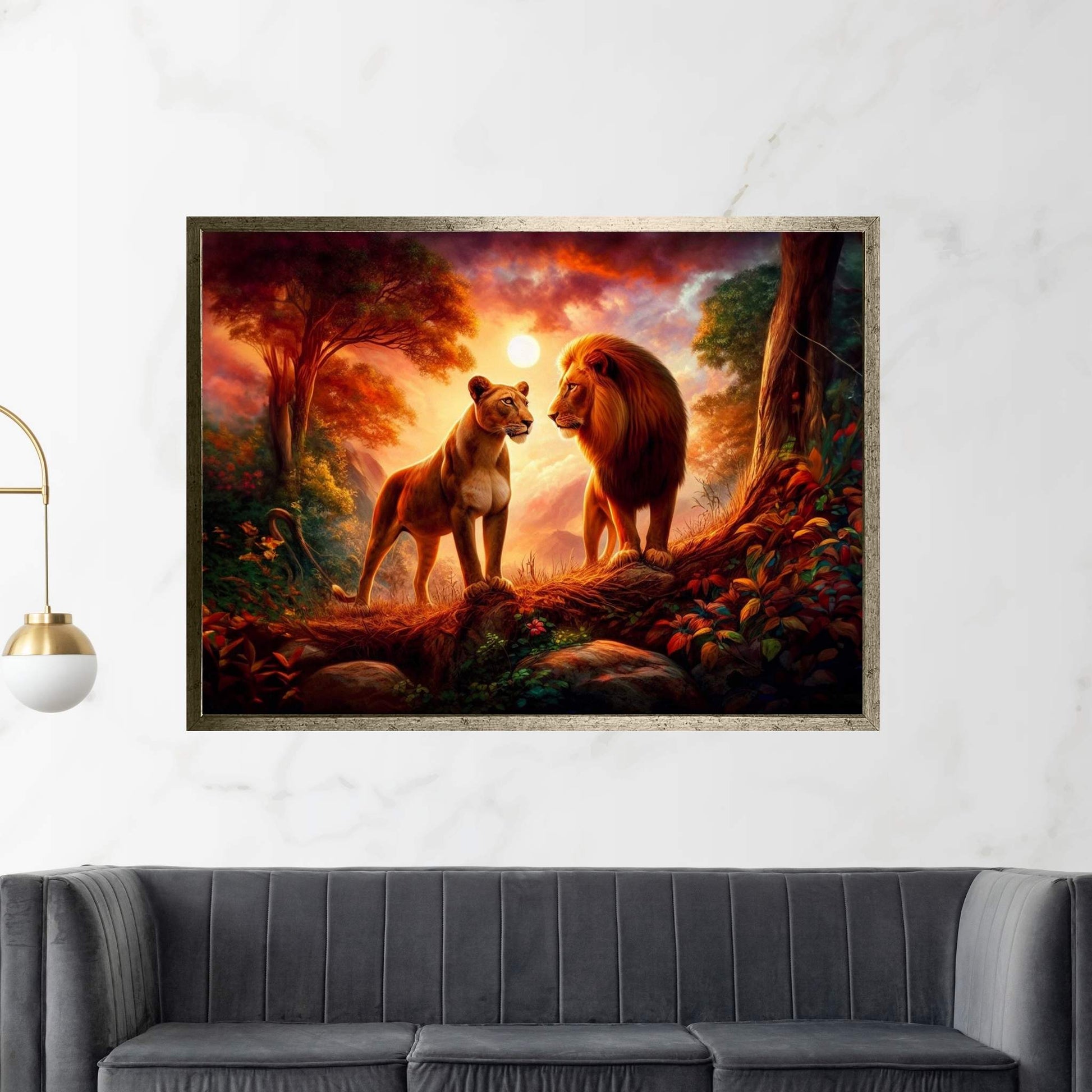 Lion and Tiger Couple Canvas Print Art,Animal Wall Art, Canvas Wall Art - Y Canvas