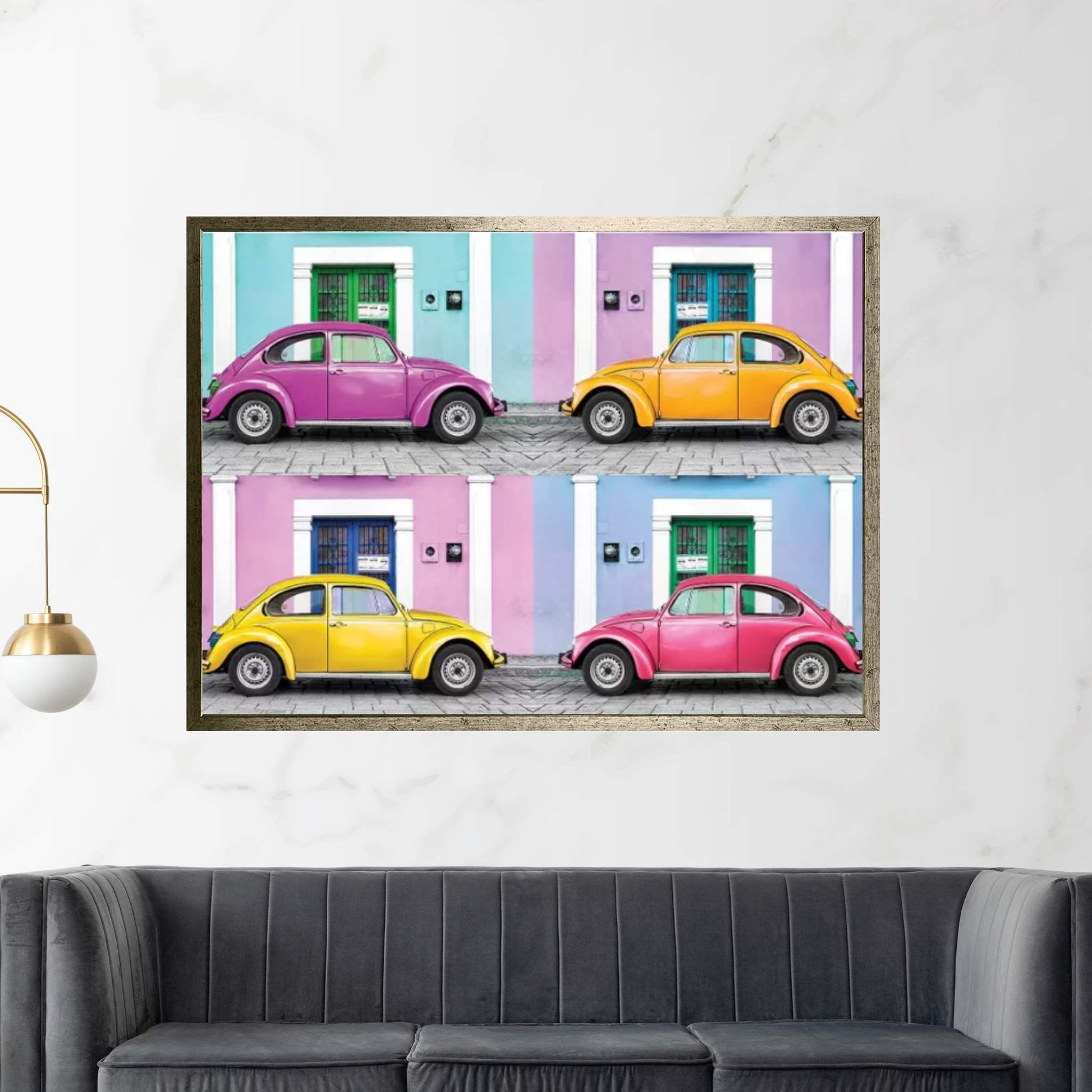 Four VW Beetle Cars II Canvas Wall Art - Y Canvas