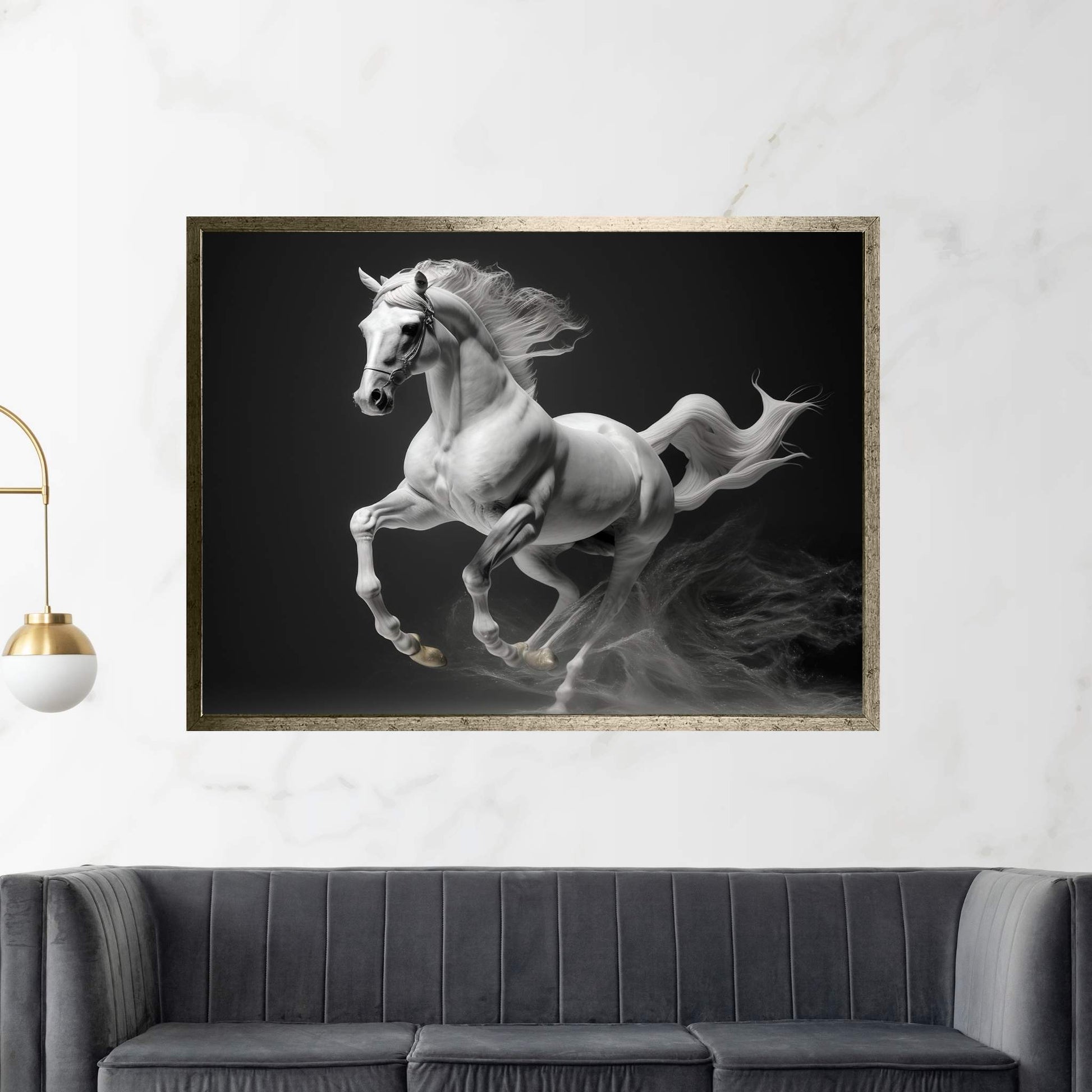 Beautiful White Horse Canvas Wall Art , Animal Wall Art - Y Canvas