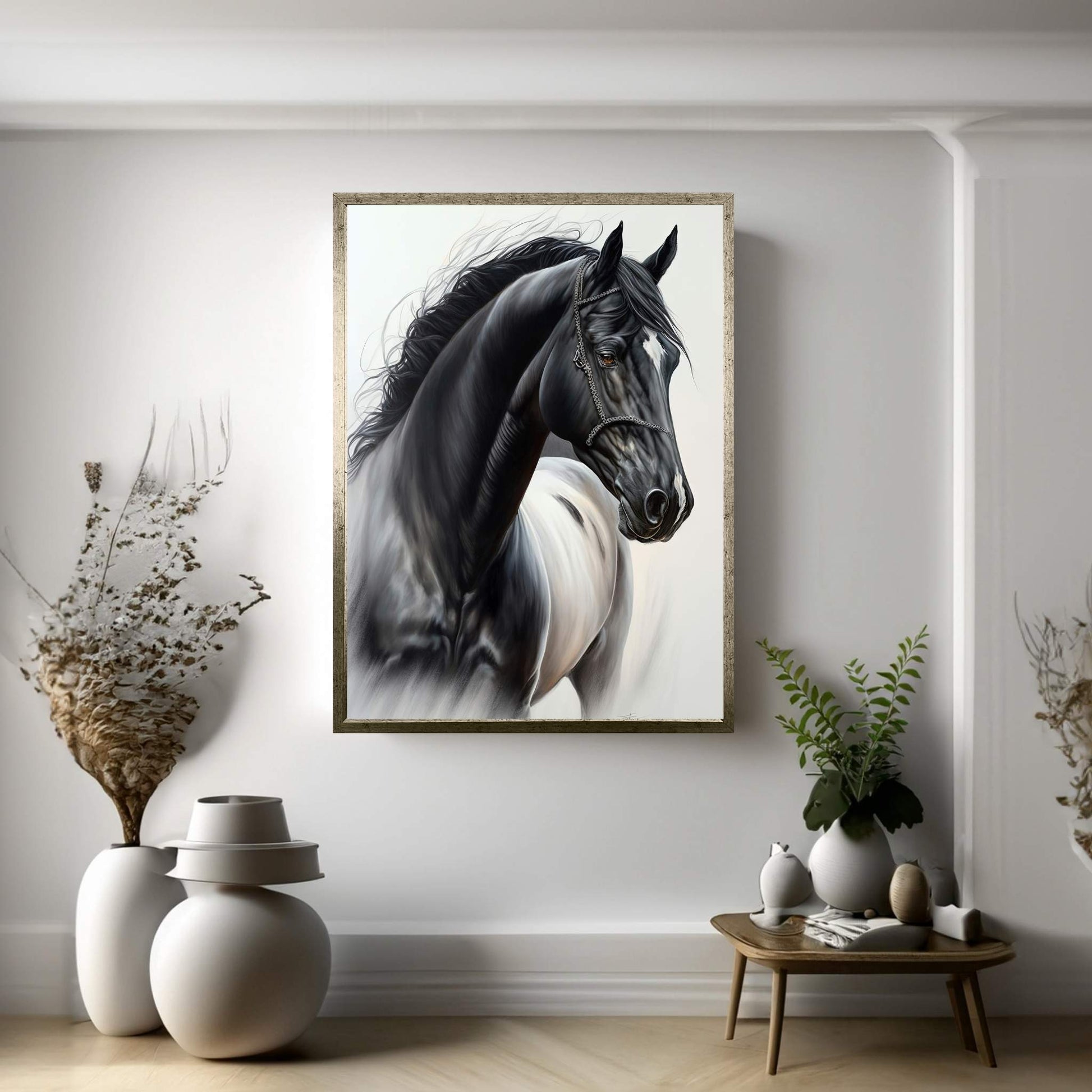 Beautiful Black Horse Canvas Wall Art , Animal Wall Art - Y Canvas