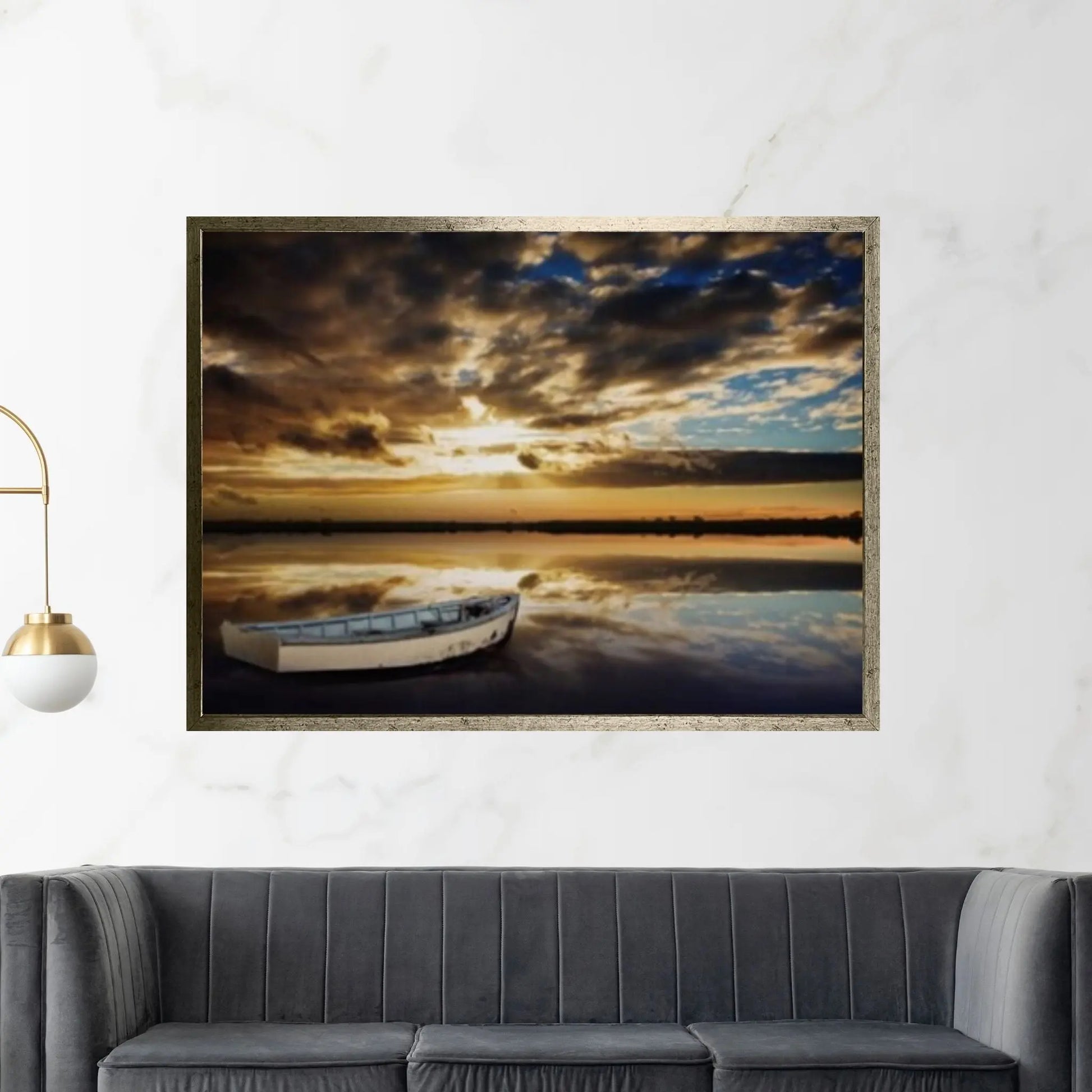 Sunset and Boat Canvas Wall Art, Home Decor Landscape Art Print - Y Canvas