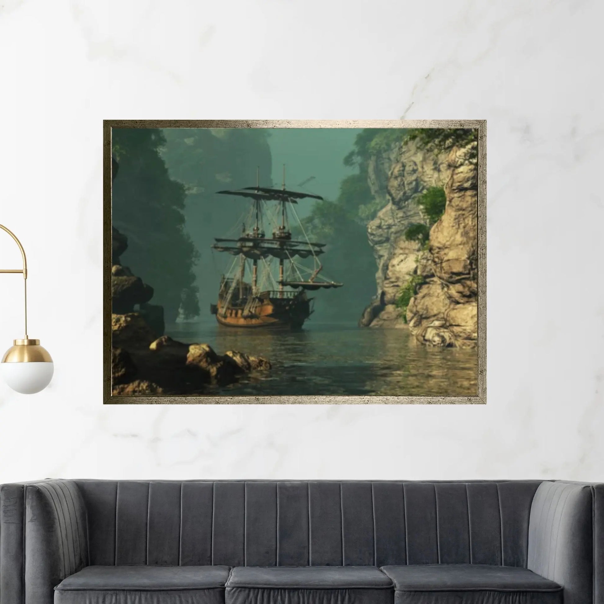 Sea Pirates Ship Canvas Wall Art, Pirates Canvas Wall Print, Corsair on Sea Wall Hangings - Y Canvas