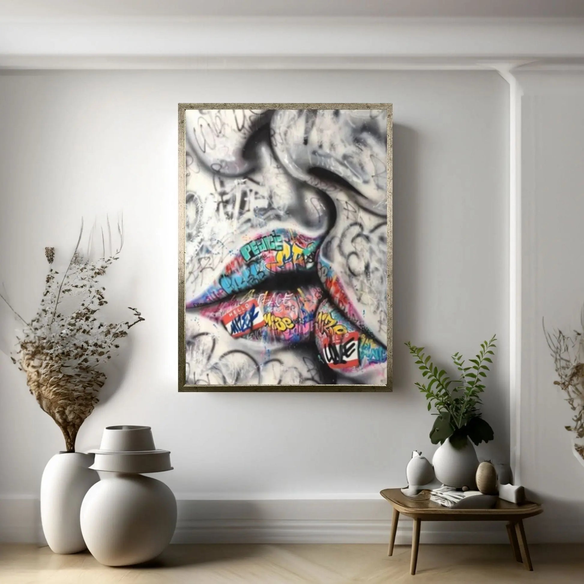 Lover Kissing Street Graffiti Art Painting on Canvas Posters Wall Art - Y Canvas
