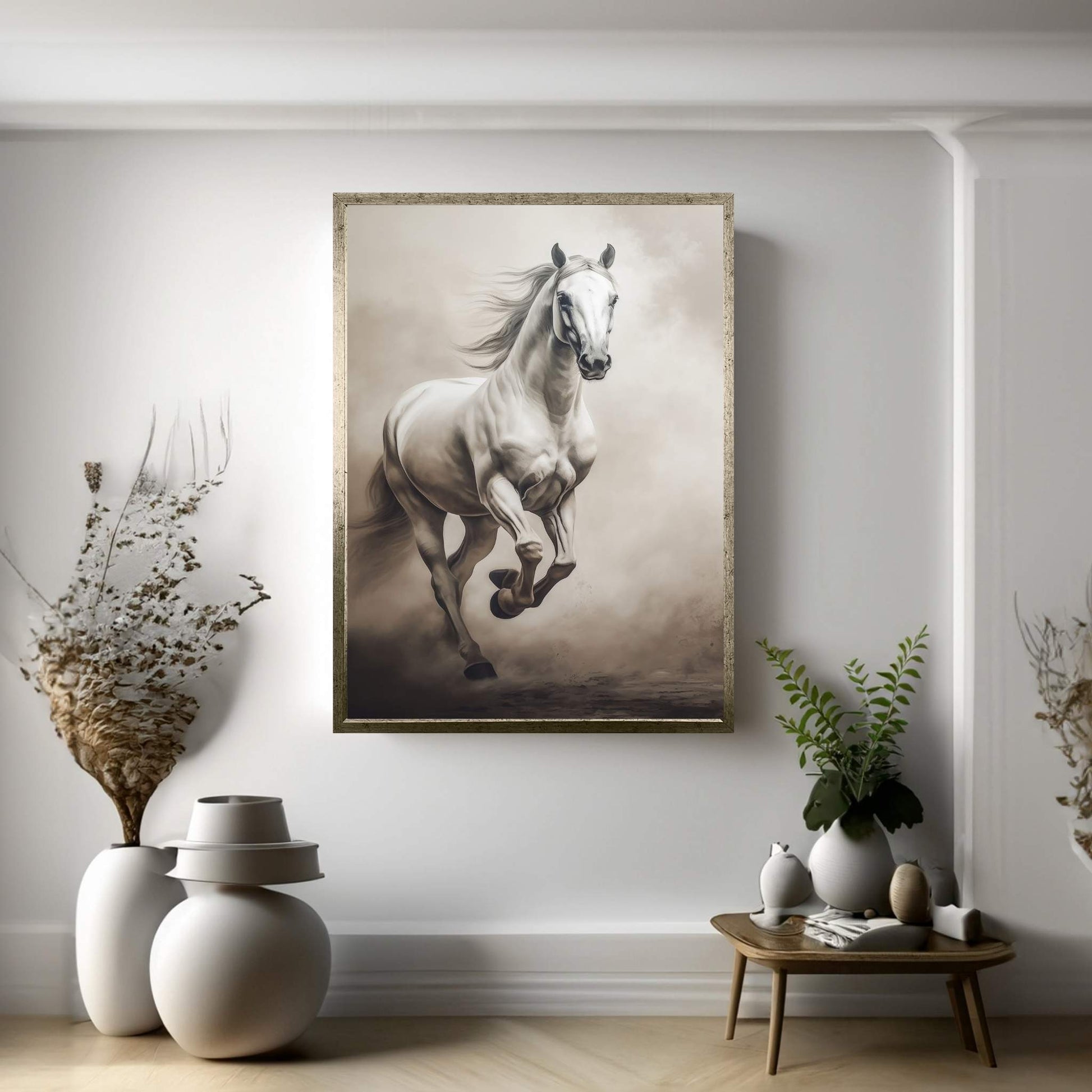 Beautiful White Horse Canvas Wall Art , Animal Wall Art - Y Canvas