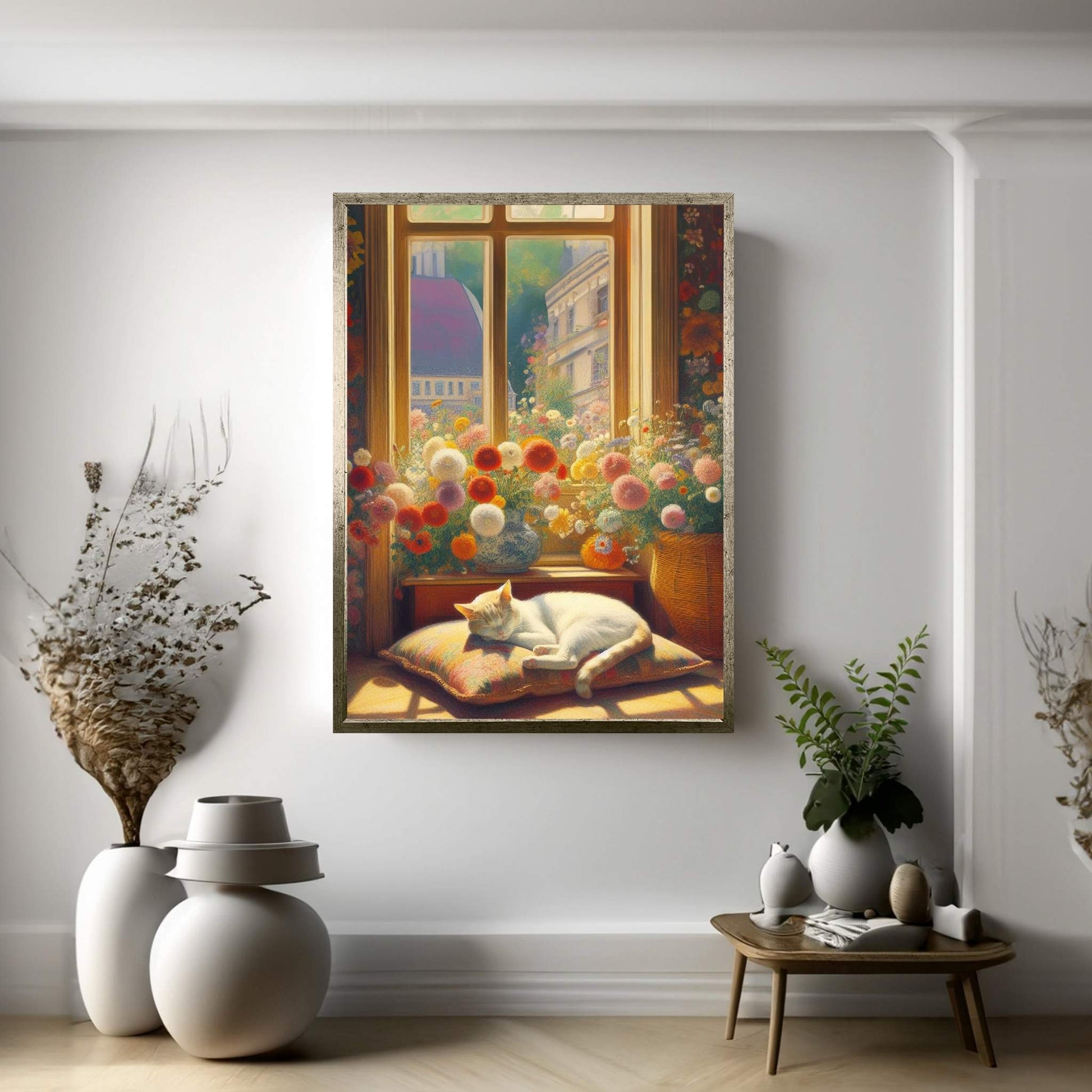 Le Chat Blanc The White Cat Abstract Reproduction Canvas Wall Art - Y Canvas