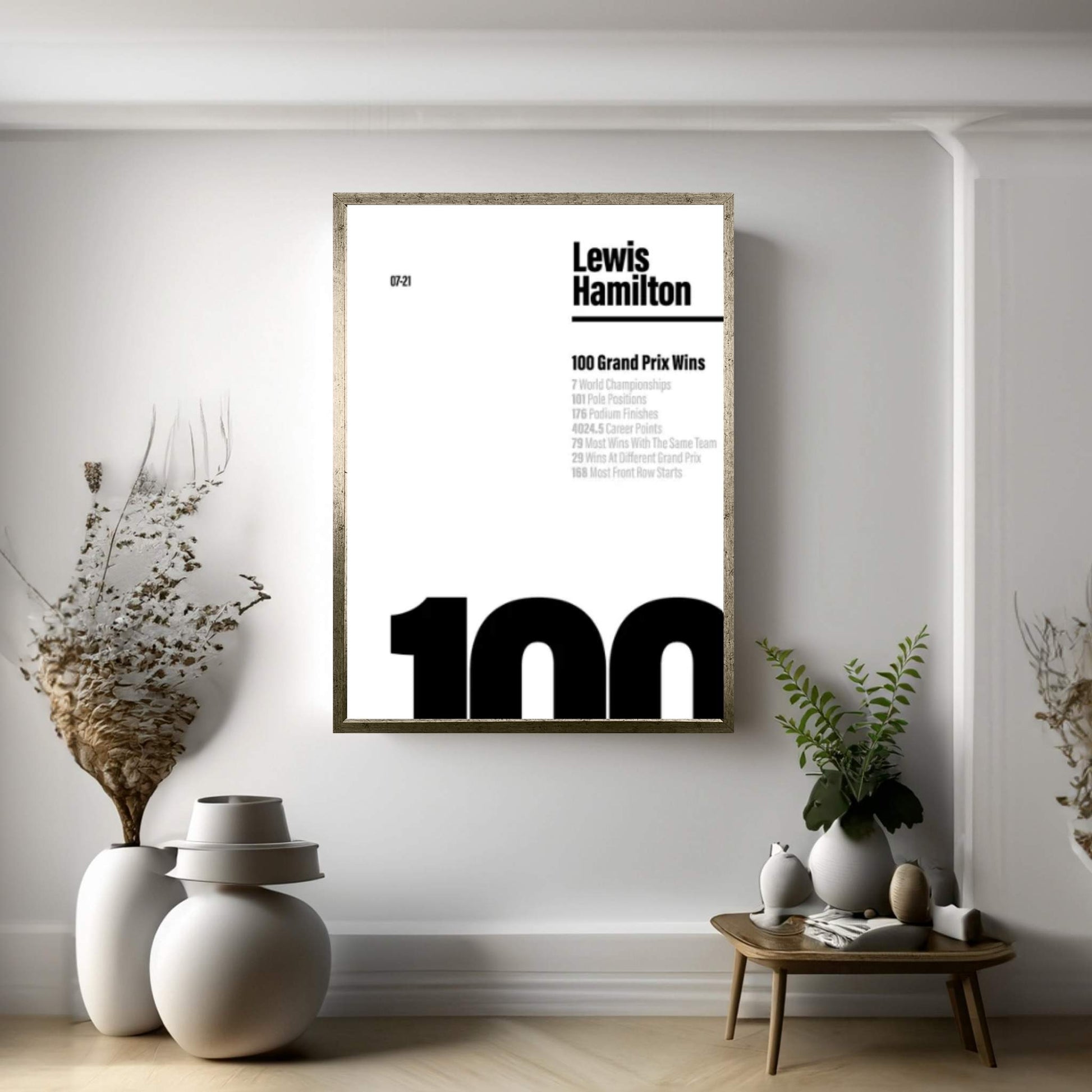 Lewis Hamilton 100 Wins (Black/White) Canvas Wall Art - Y Canvas