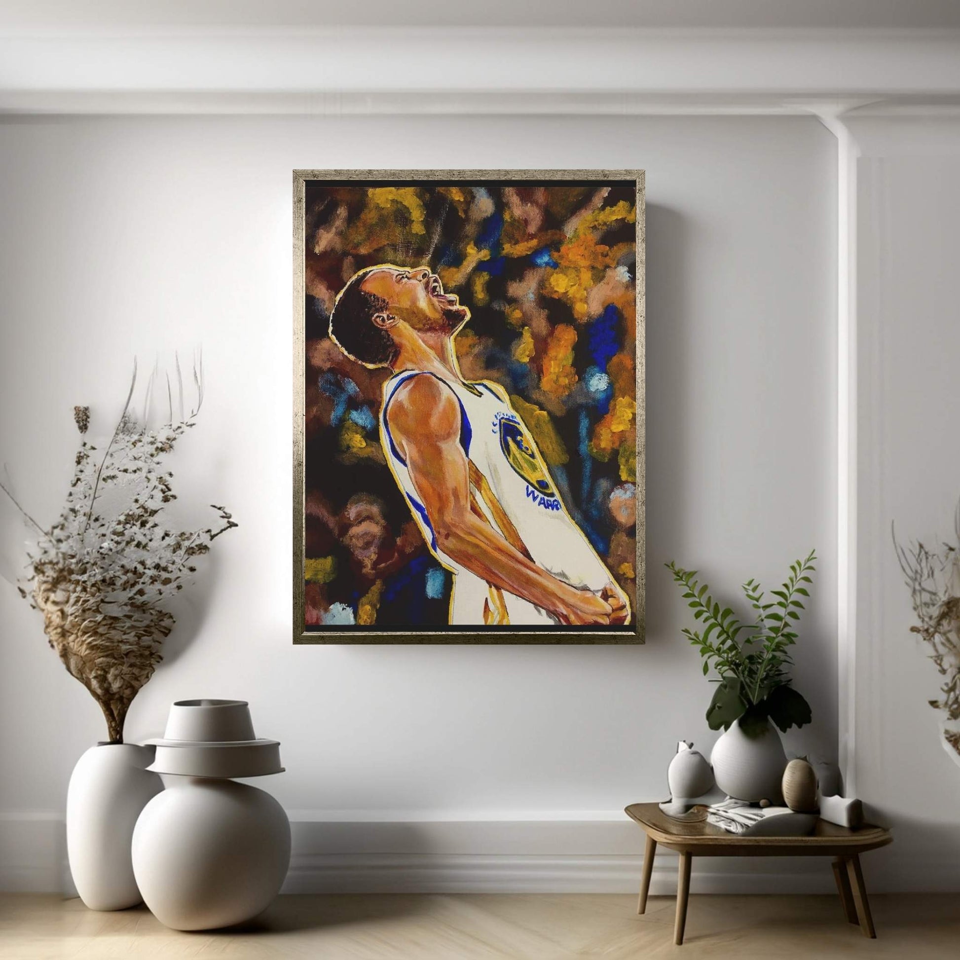 Steph Curry - Victory Canvas Wall Art - Y Canvas