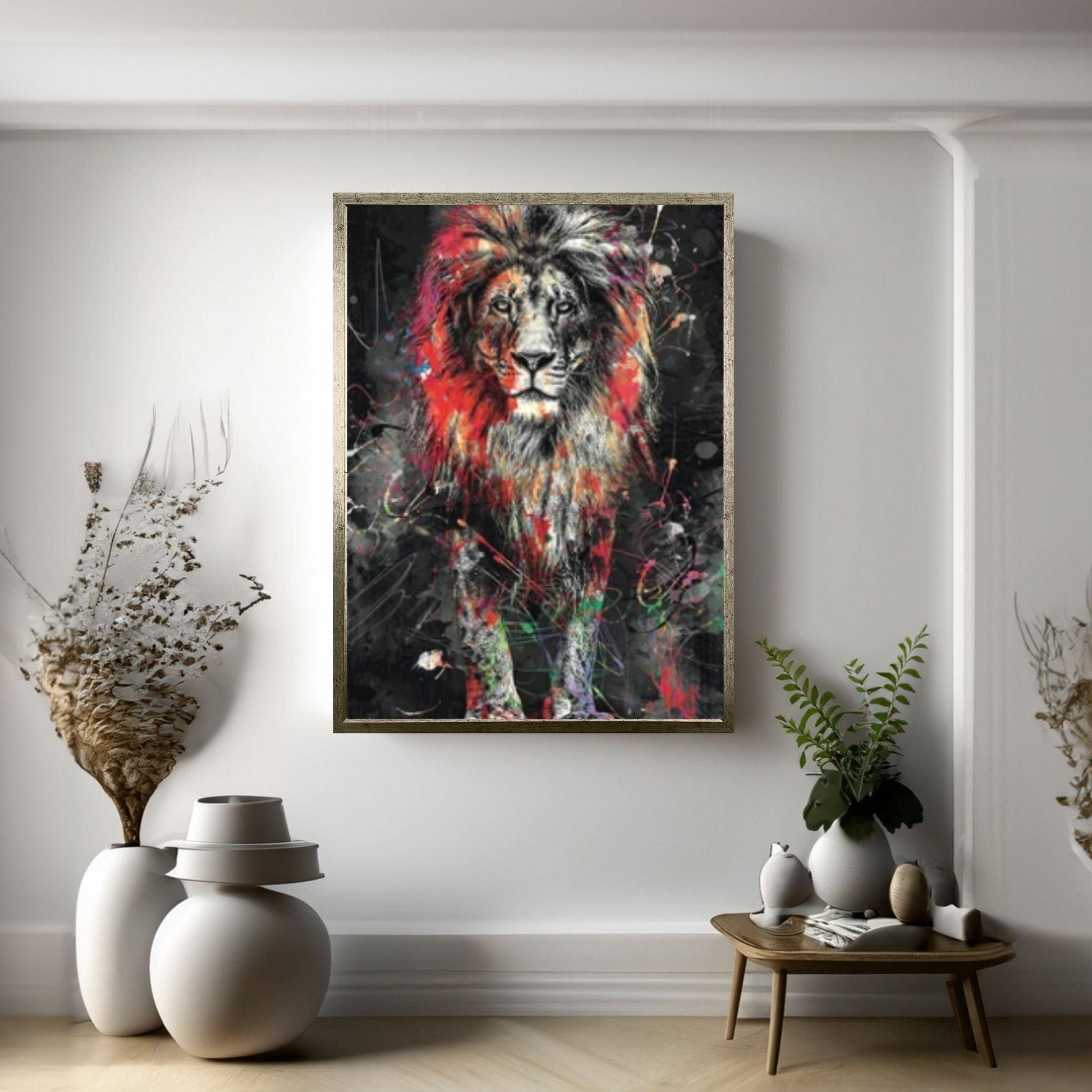 Lion Canvas Wall Art, Canvas Watercolor Home Decoration, Abstract Lion Painting Living Room Art, Animal Wall Art - Y Canvas