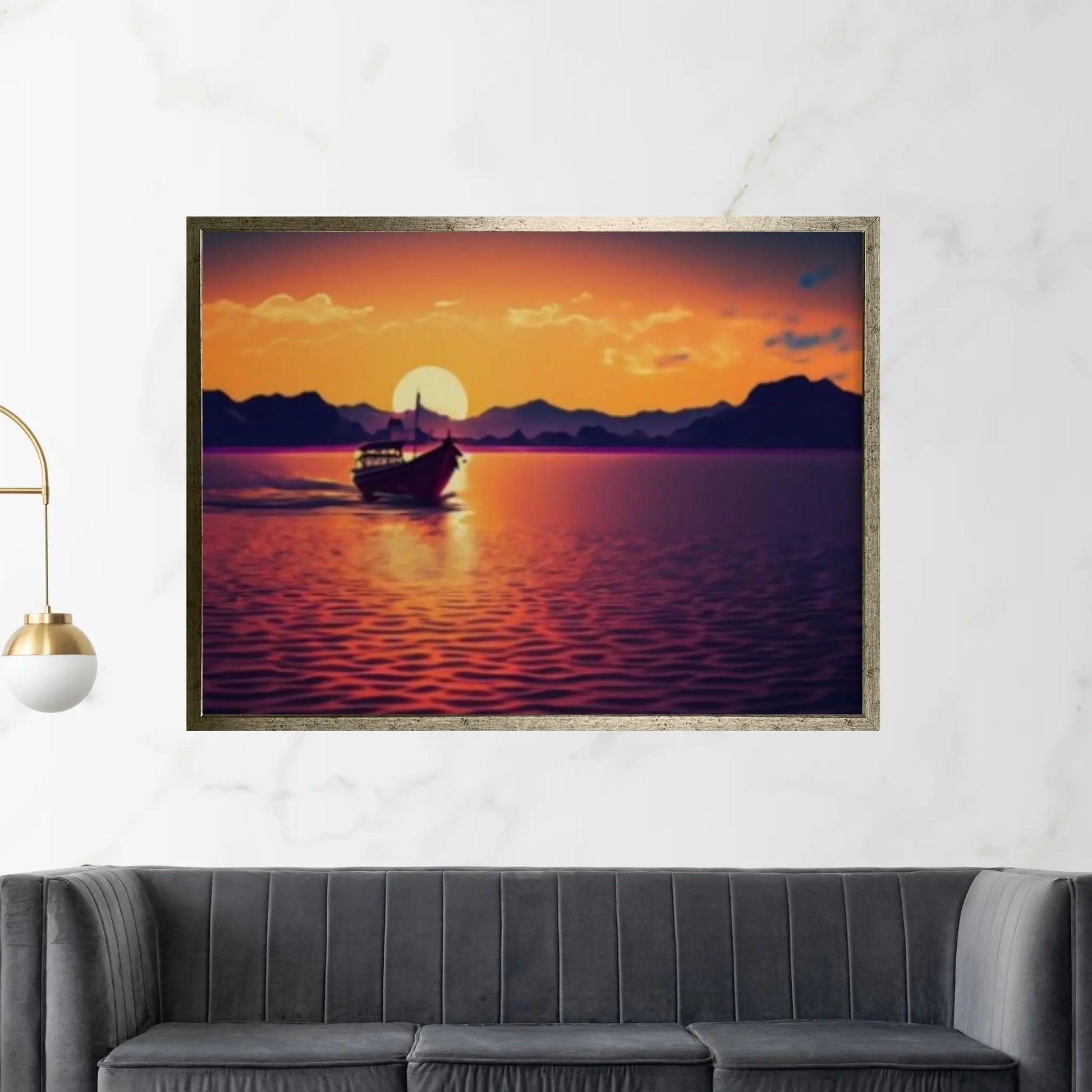 Sunset and Boat Canvas Wall Art, Home Decor Landscape Art Print - Y Canvas
