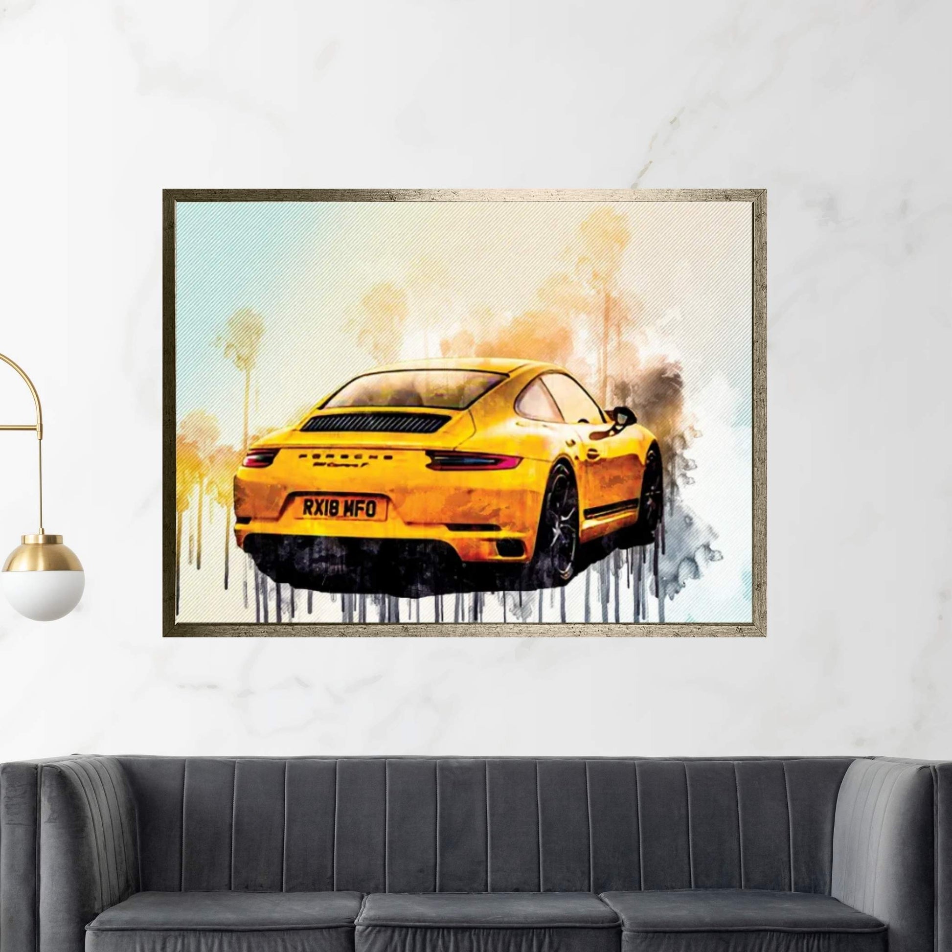 Porsche 911 Carrera T 2018 Yellow Sports Coupe Rear View Sports Car German Sports Cars Canvas Wall Art - Y Canvas