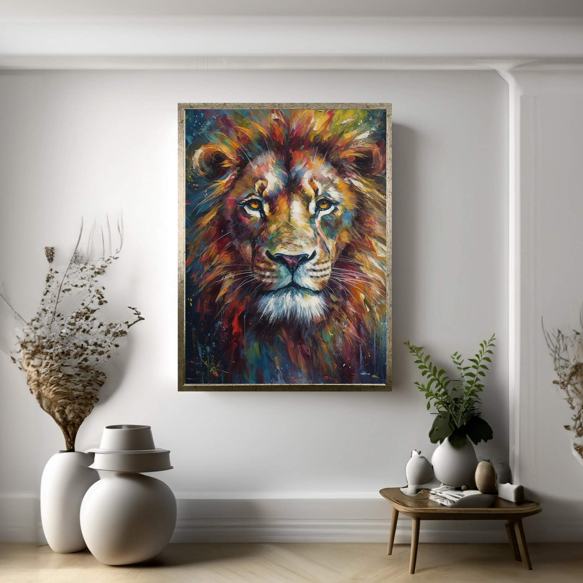Lion Portrait , Animal Lion Canvas Wall Art Print - Y Canvas