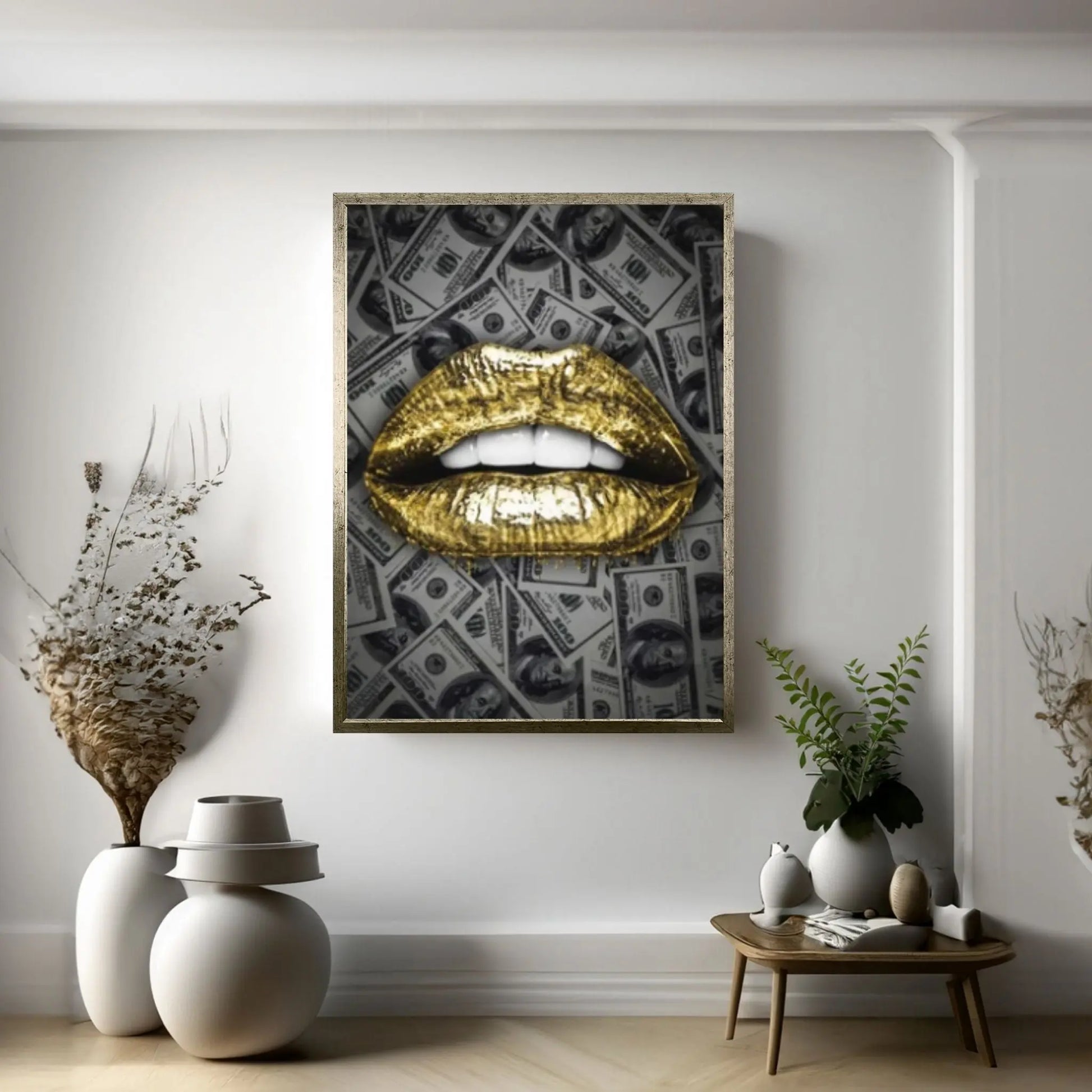 Sexy Lips Abstract Lips Dollar Background Canvas Wall Art Painting Modern Wall Art Nordic Pop Poster - Y Canvas