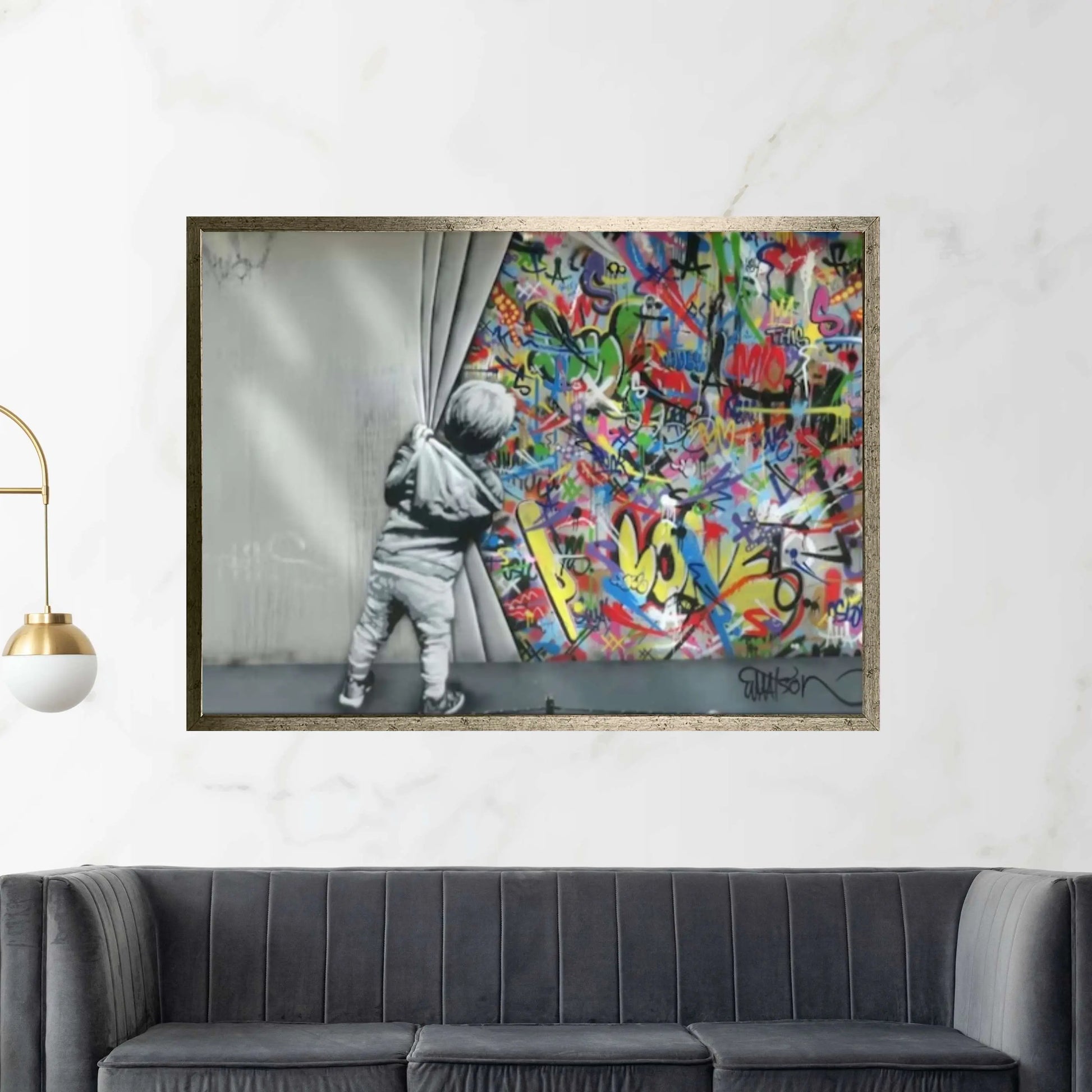 Large Behind the Curtain, Kids Wall Decor,Canvas Art Print , Urban Style Canvas, Child Graffiti - Y Canvas