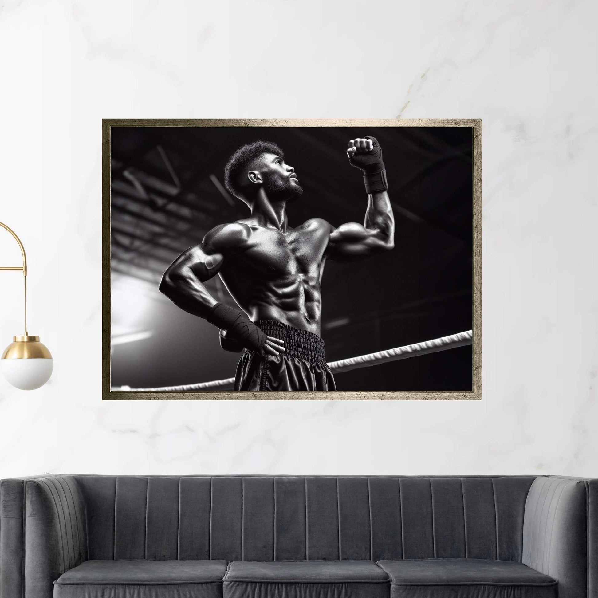 Black African Boxer, Fist and Victory, Boxing Canvas Wall Art - Y Canvas