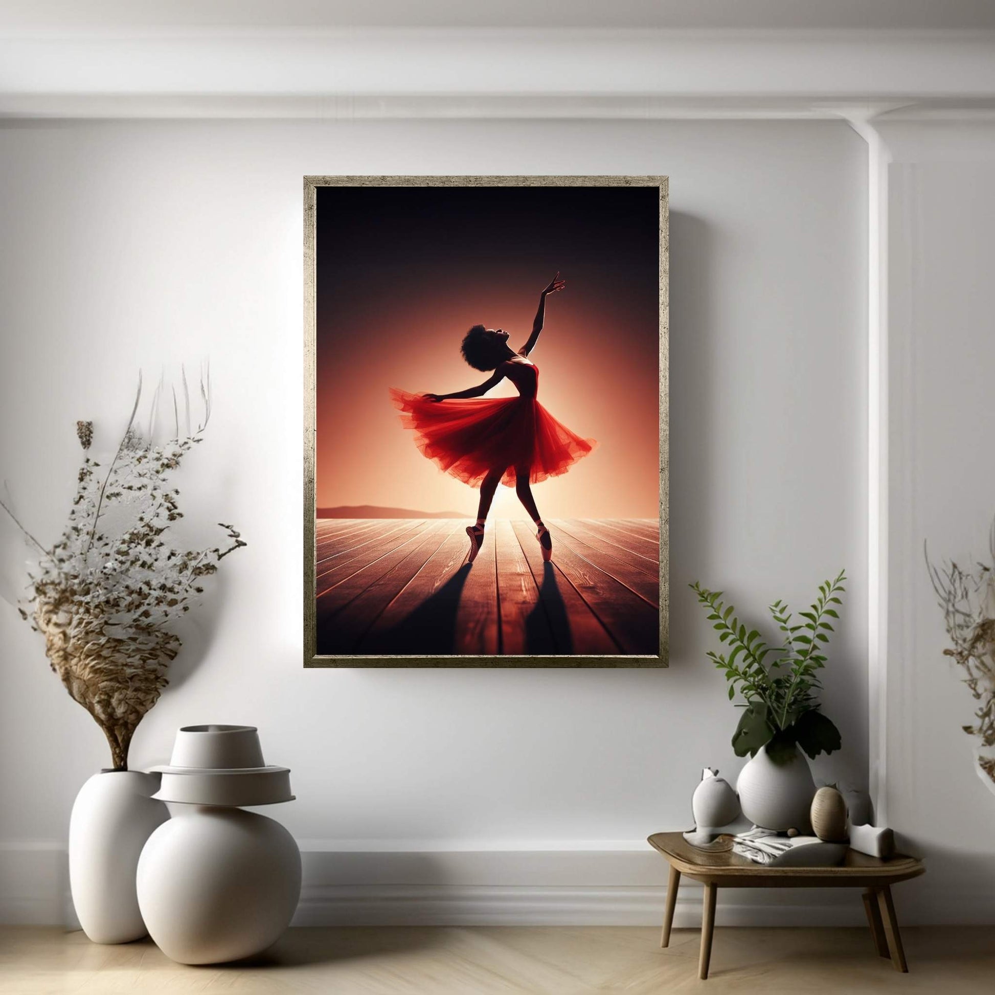 African Black Woman Ballerina in Red Dress Canvas Wall Art Home Decor - Y Canvas