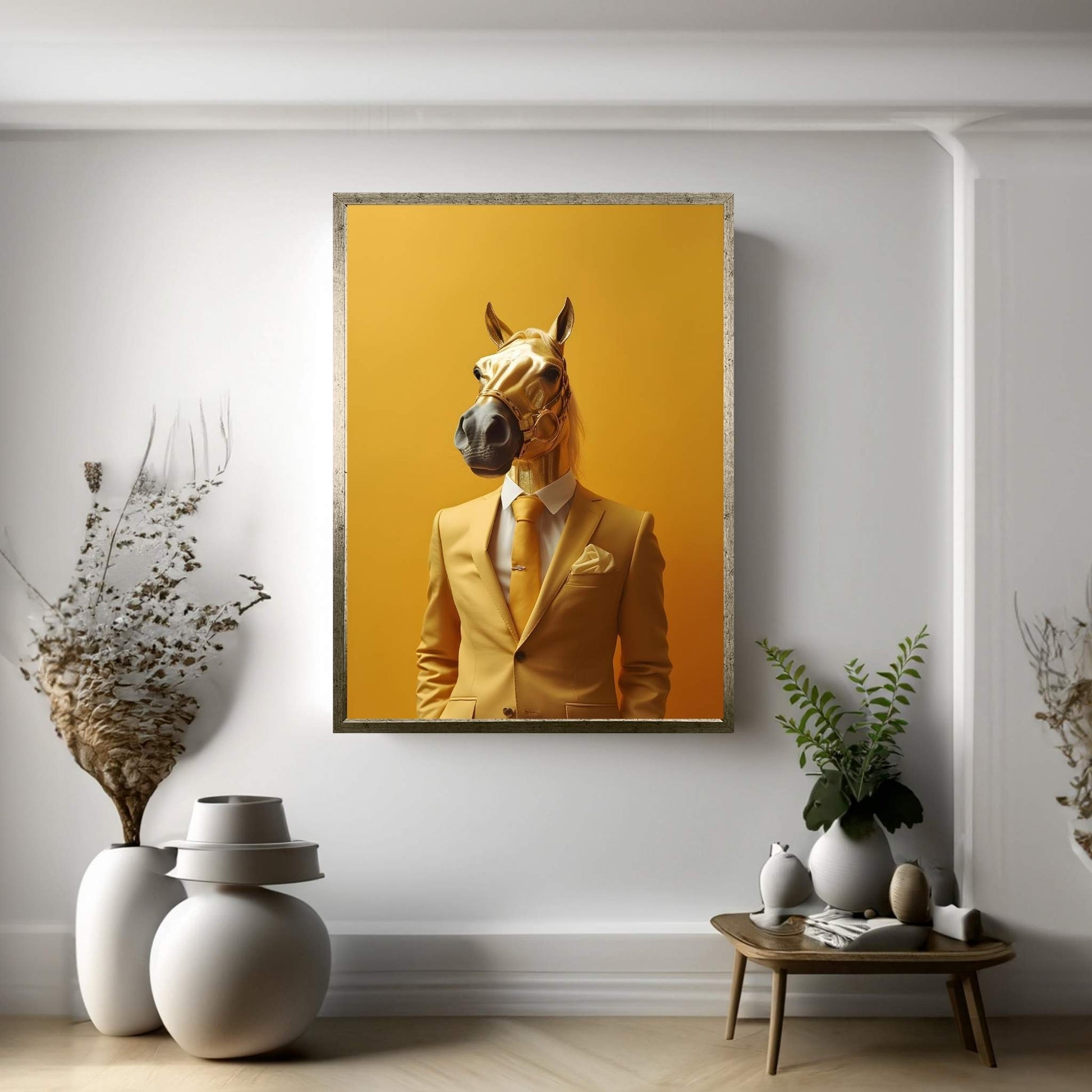 Businessman Golden Horse Modern Abstract Office Canvas Wall Art - Y Canvas