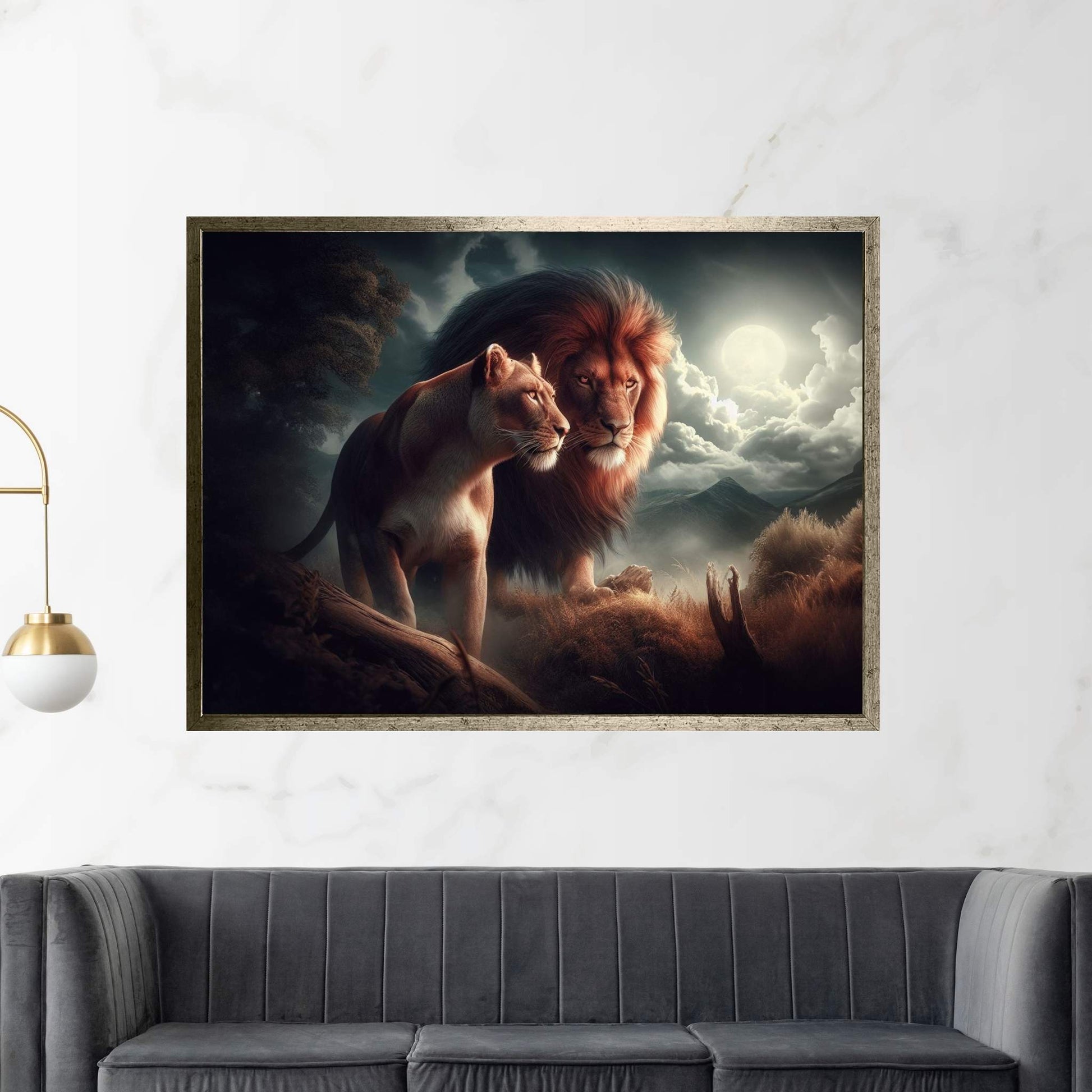 Lion and Tiger Couple Canvas Print Art,Animal Wall Art, Canvas Wall Art - Y Canvas