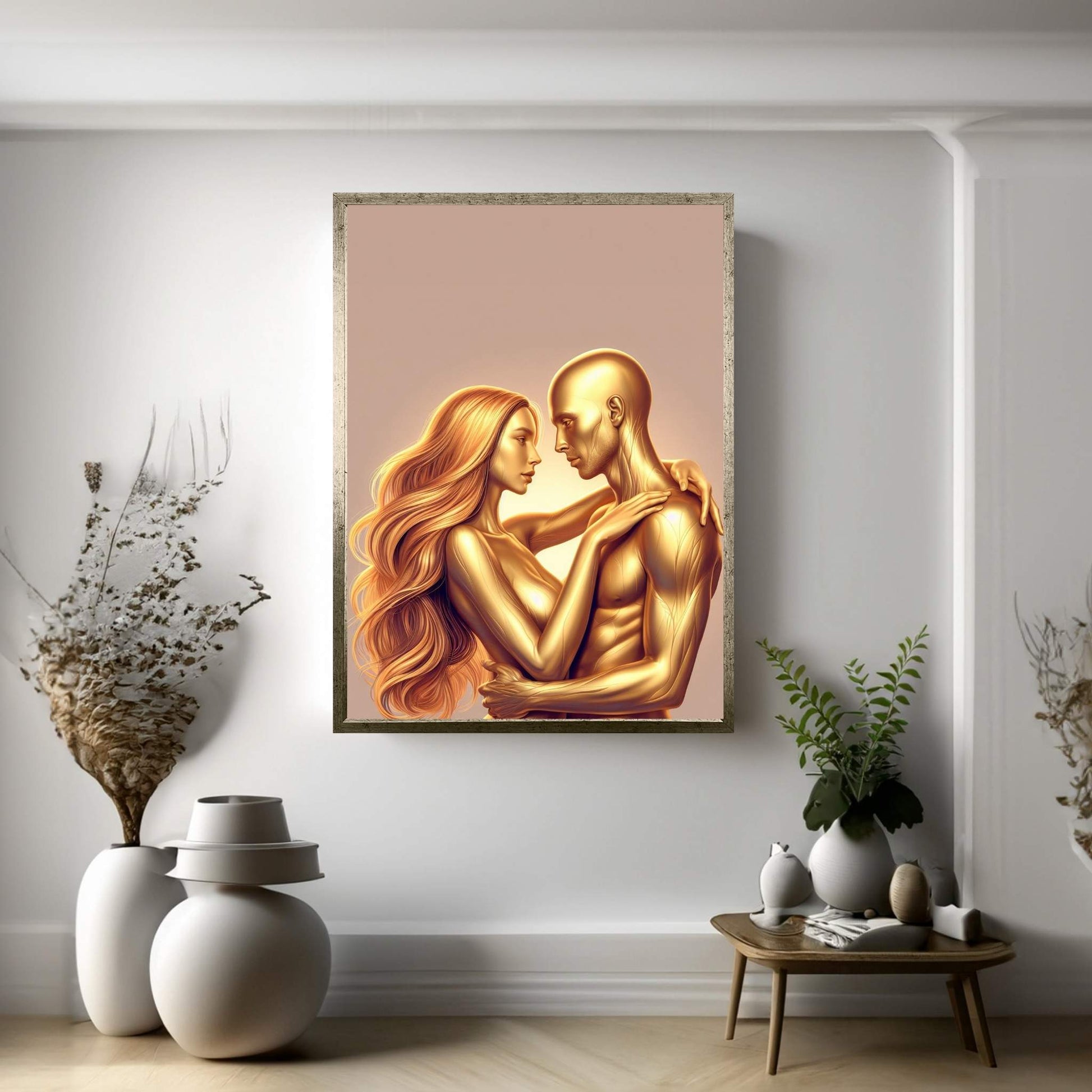 Metalic Gold Love Couple Canvas Wall Art - Y Canvas